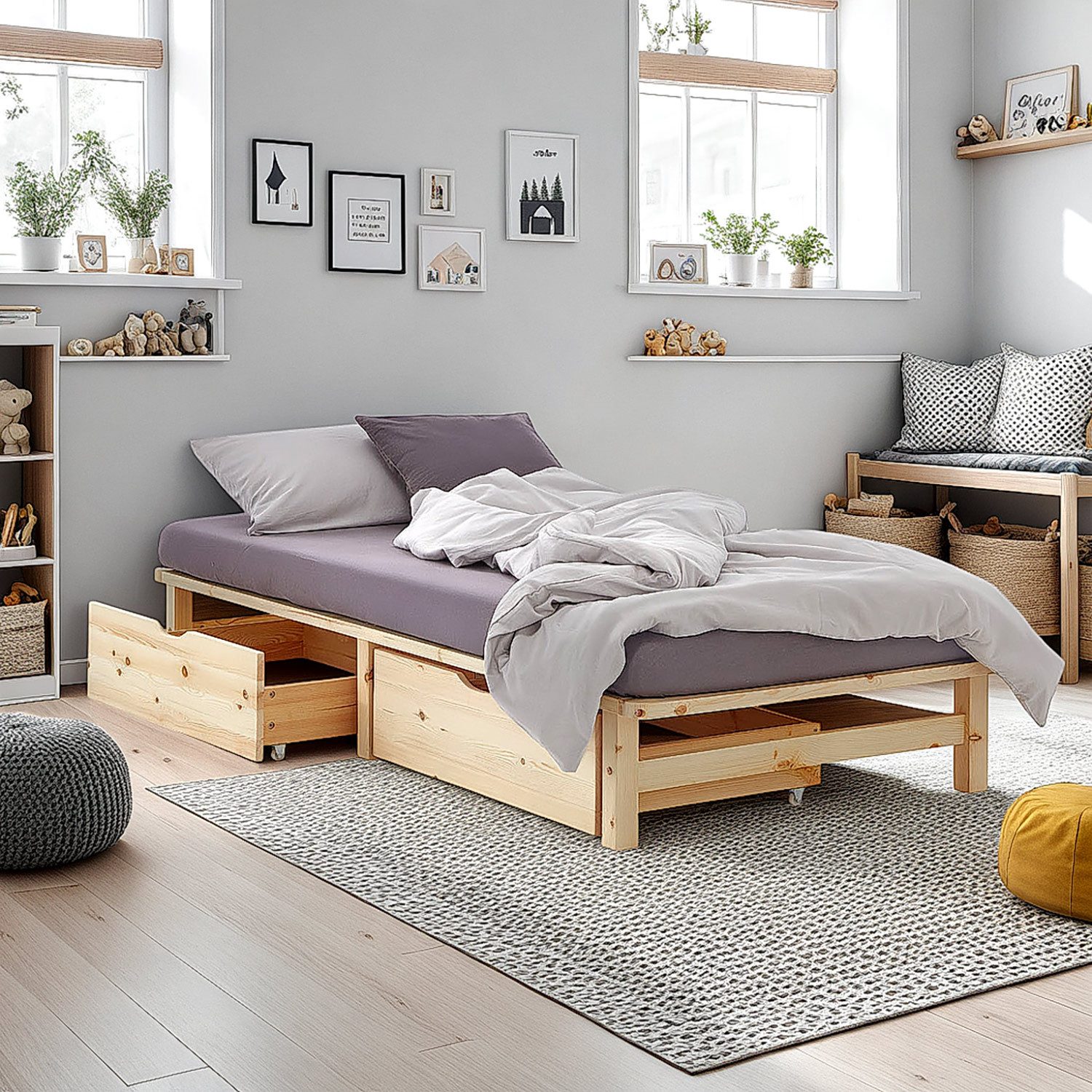 Homestyle4u Holzbett Palettenbett Holz Kiefer Futonbett günstig online kaufen