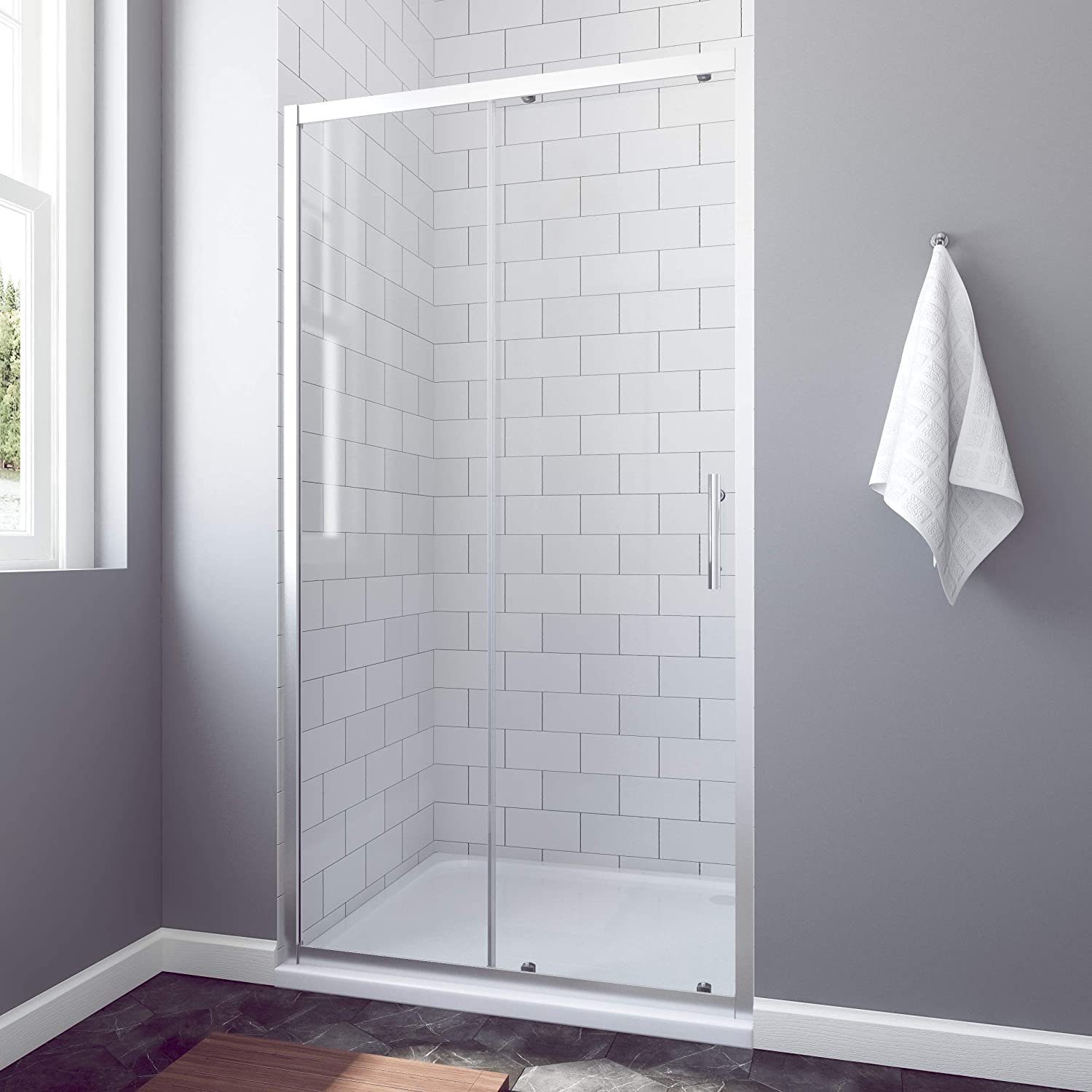 AQUABATOS Dusch-Schiebetür Schiebetür Dusche Duschwand Nischentür Duschabtrennung Gleittür, 100x185 cm, Einscheibensicherheitsglas (ESG) 5 / 6 mm