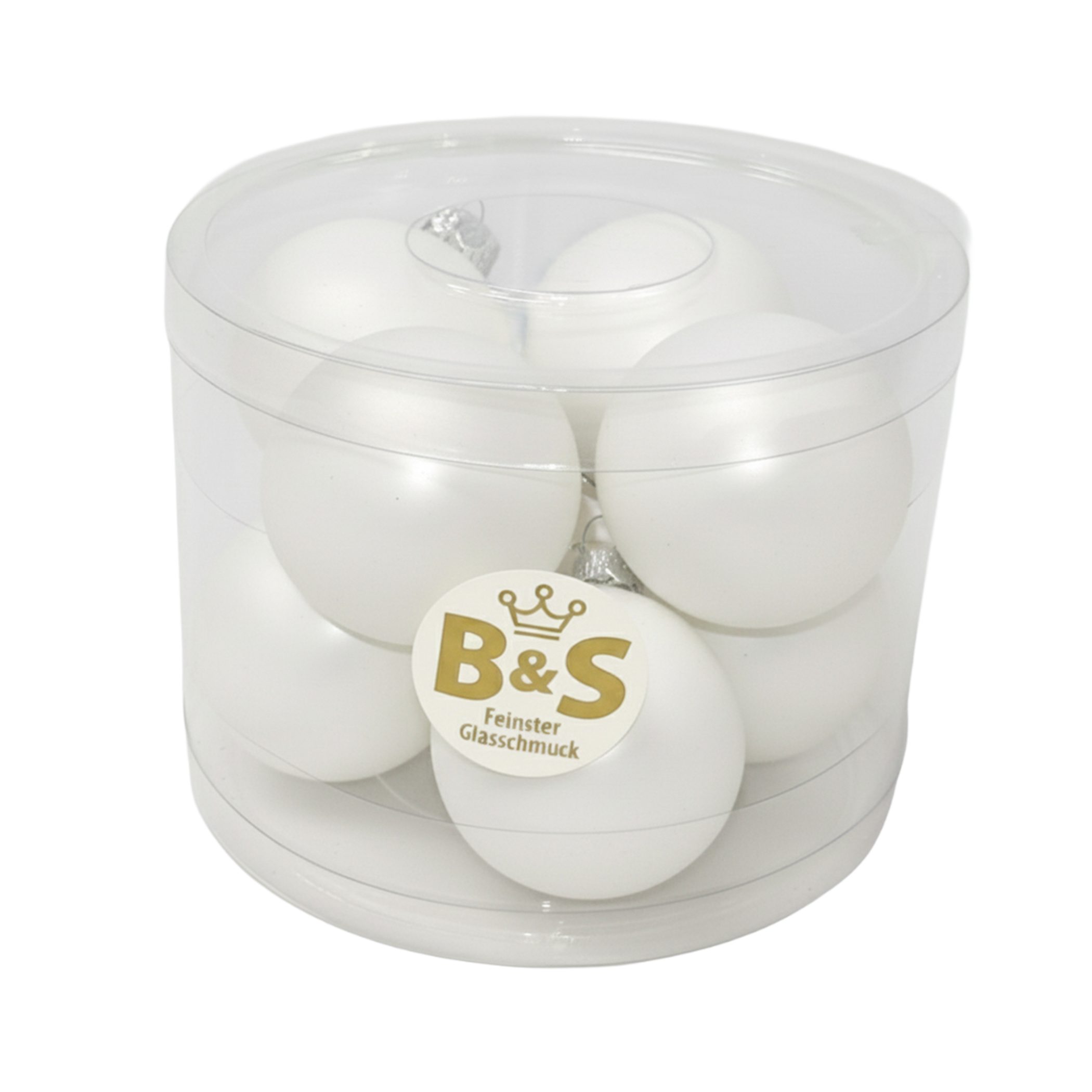 B&S Weihnachtsbaumkugel Baumschmuck Weiß matt 8 Stück Ø 6 cm Glas