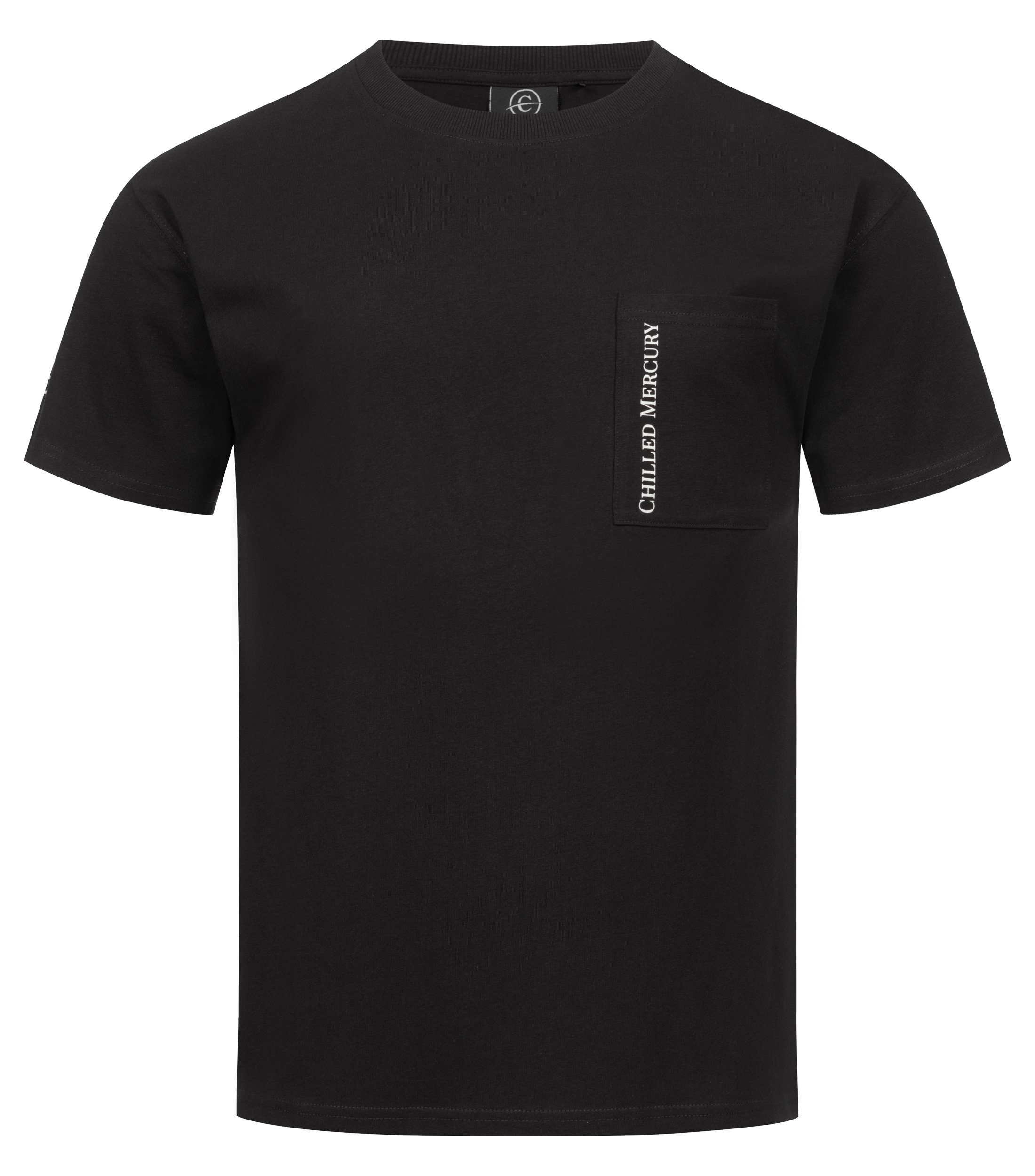 Chilled Mercury T-Shirt Baumwolle Freizeit mit Shirt/ Rundhals Brusttasche Schwarz