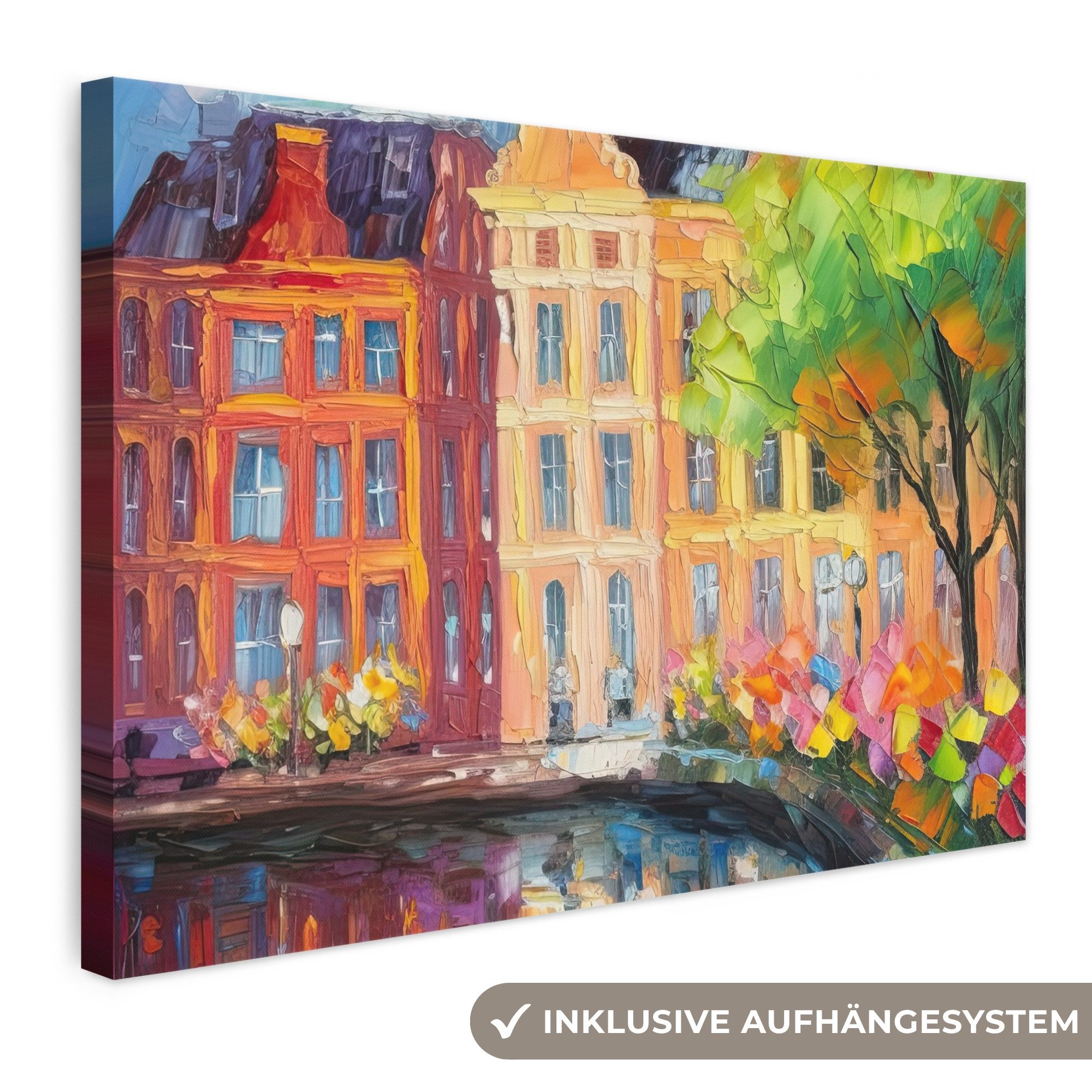 OneMillionCanvasses® Leinwandbild Ölfarbenoptik - Amsterdam - Kunst - Farbenfroh, Fotodruck (1 St), Leinwand Bilder Klein, Wand Dekoration Aesthetic 30x20 cm