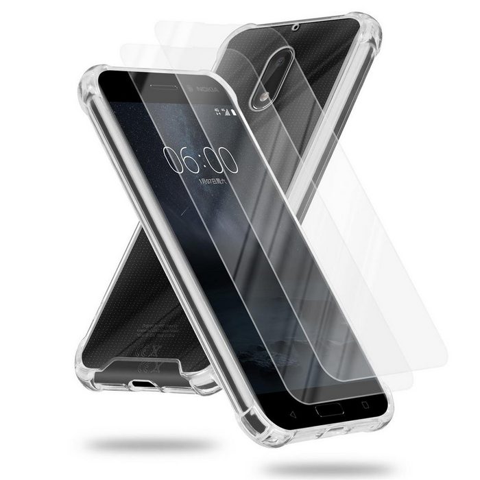 Cadorabo Handyhülle Hybrid Acrylic + 2x Tempered Gläser Nokia 6 2017 Hülle und 2x Tempered Schutzglas - Schutzhülle - Cover Case