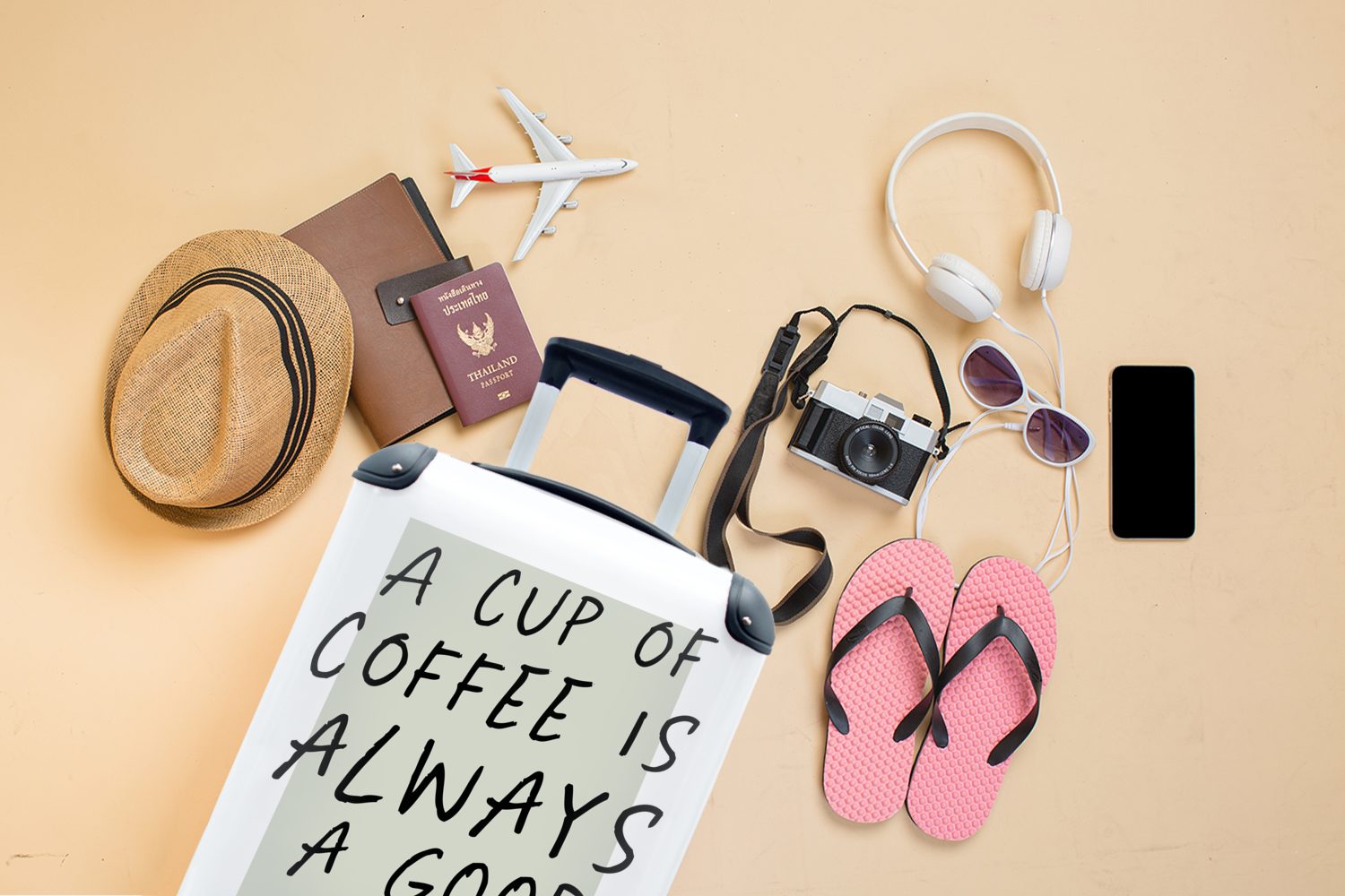 Reisetasche Idee Zitate Tasse Handgepäckkoffer immer für Eine Reisekoffer Trolley, - Rollen, Ferien, MuchoWow rollen, Kaffee eine - 4 gute -, Kaffee mit ist Handgepäck