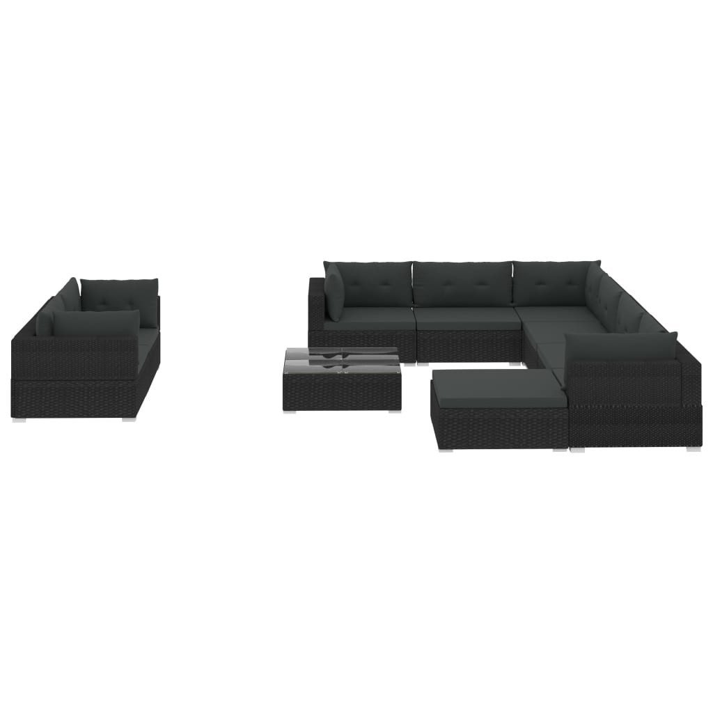 vidaXL Gartenlounge-Set 10-tlg. Garten-Lounge-Set mit Auflagen Poly Rattan Schwarz, (10-tlg)