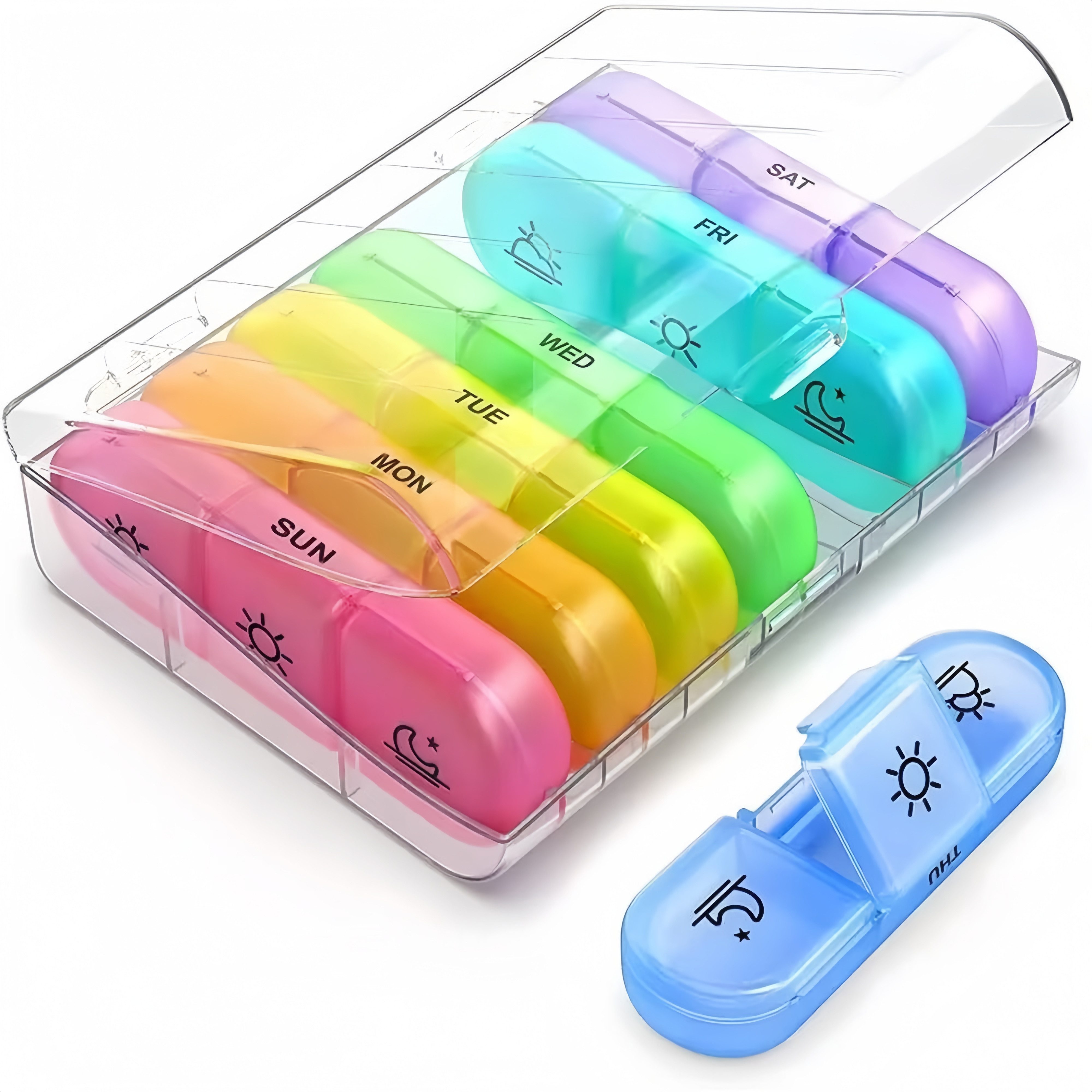 FOUORTUNATE-BEE Pillendose 7-Tage Tablettenbox mit 3 Fächern pro Tag, tragbar, Wöchentliche Pillenbox für Tabletten, Vitamine & Fischöl