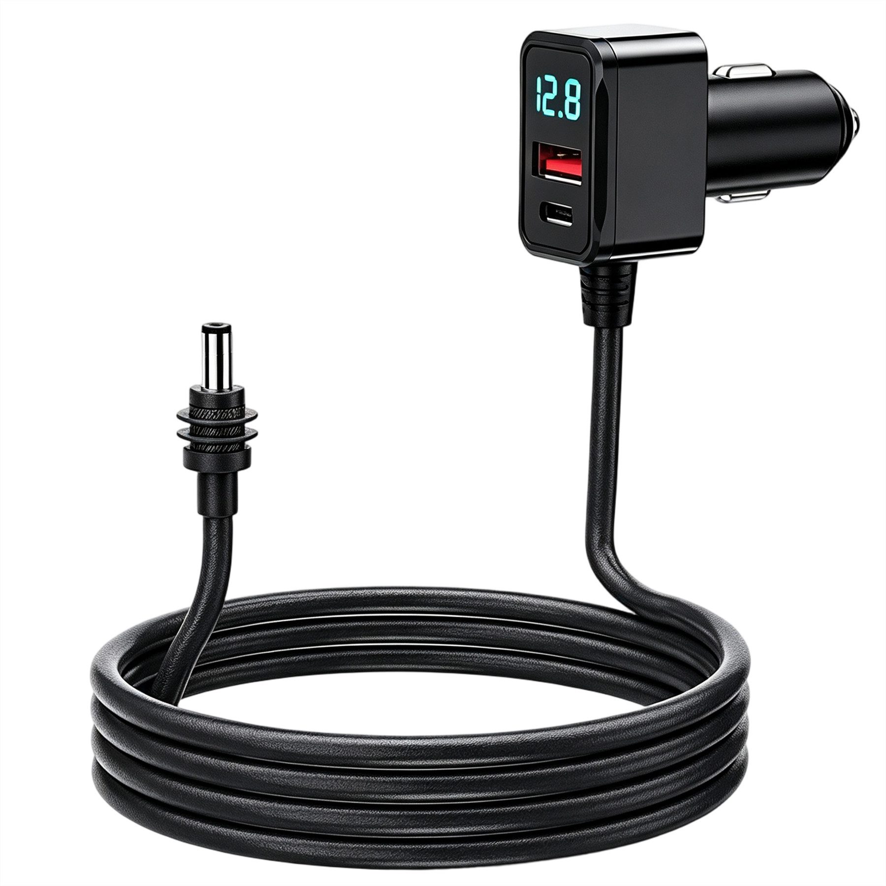 Senmudi Zigarettenanzünder-Verteiler 3 in 1 Zigarettenanzünder USB C 60W Auto Ladegerät mit MetallBauteilen (3M Langkabel & Digitaler Spannungsanzeige, IP65 wasserdicht, USB Adapter KFZ Ladegerät USB C Zigarettenanzünder Kompatibel), 12V-24V Kfz für Starlink Mini, passend für iPhone, Google Pixel