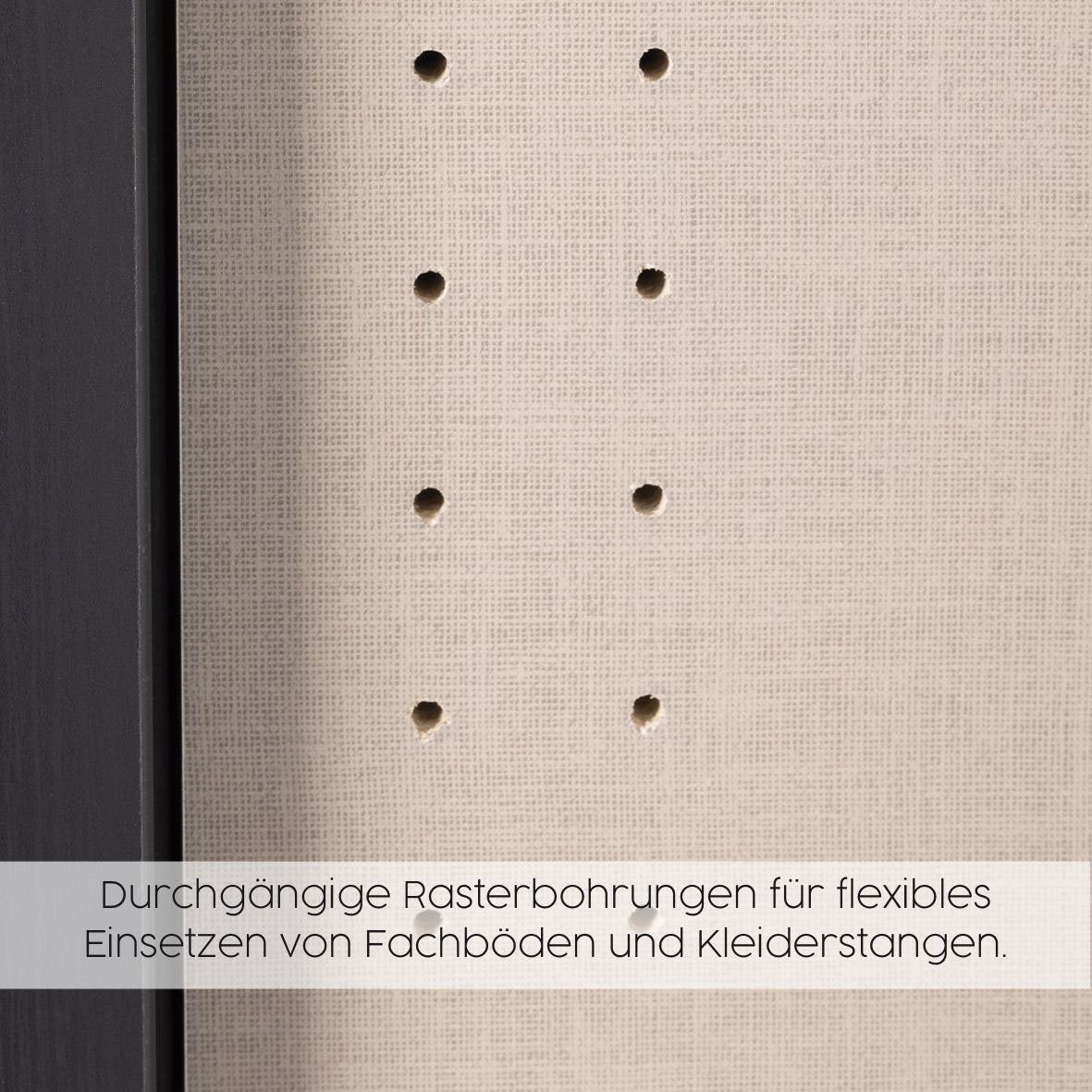 Dekor- Design | Hochglanz-Front mit rauch geradlinigem Schwebetürenschrank in Aurelia Artisan oder alpinweiß/Eiche alpinweiß