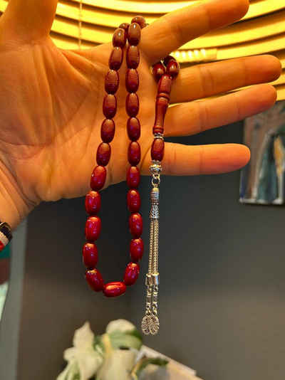 TesbihBid Kettenanhänger Rot ates (Gebetskette Tesbih Misbaha Tasbeeh Bakalite Subha Ates, Amber Prayerbeads Rosary Faturan 33), maner geschenk
