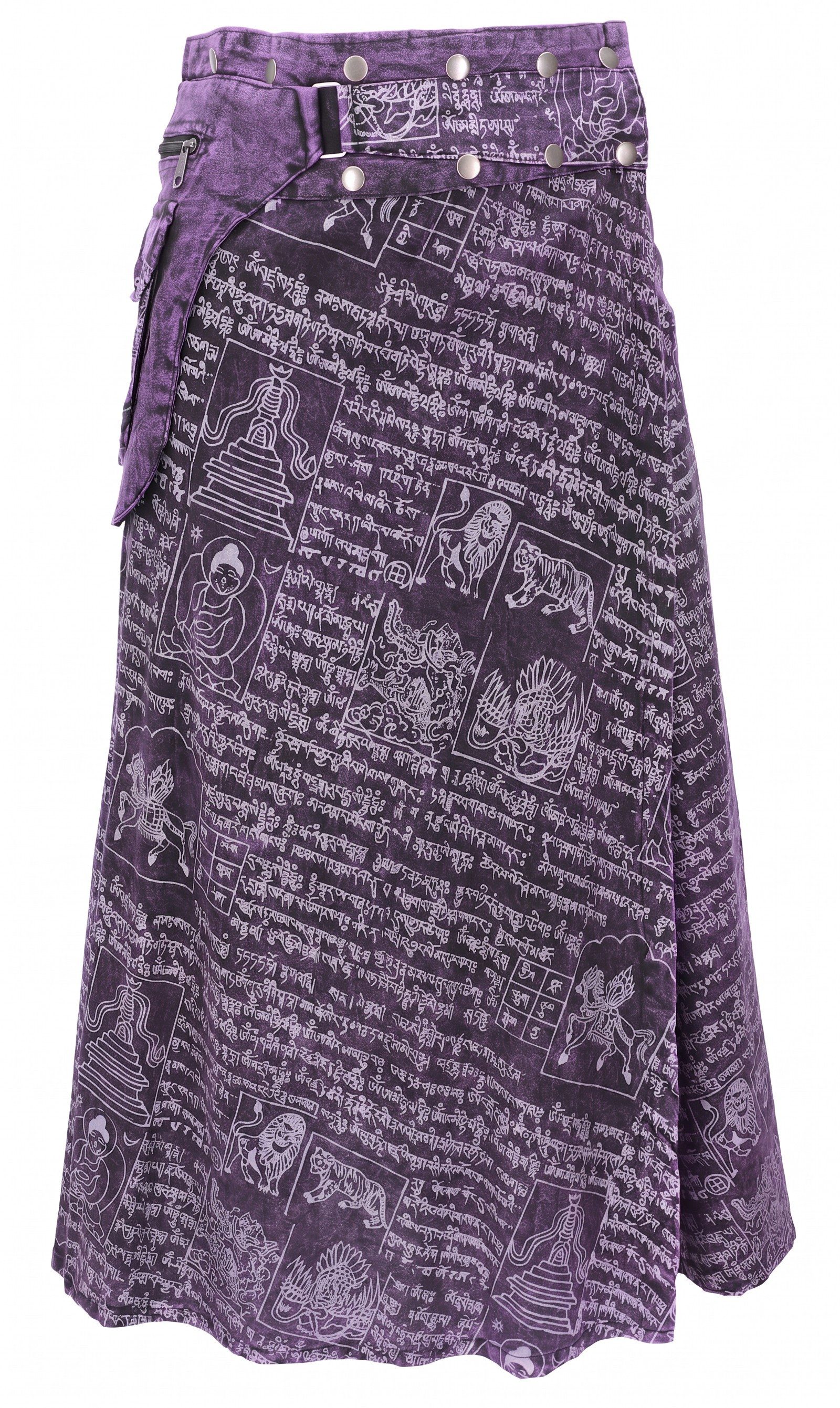 Guru-Shop Minirock Wickelrock, langer Rock mit Druckknöpfen, Boho.. alternative Bekleidung