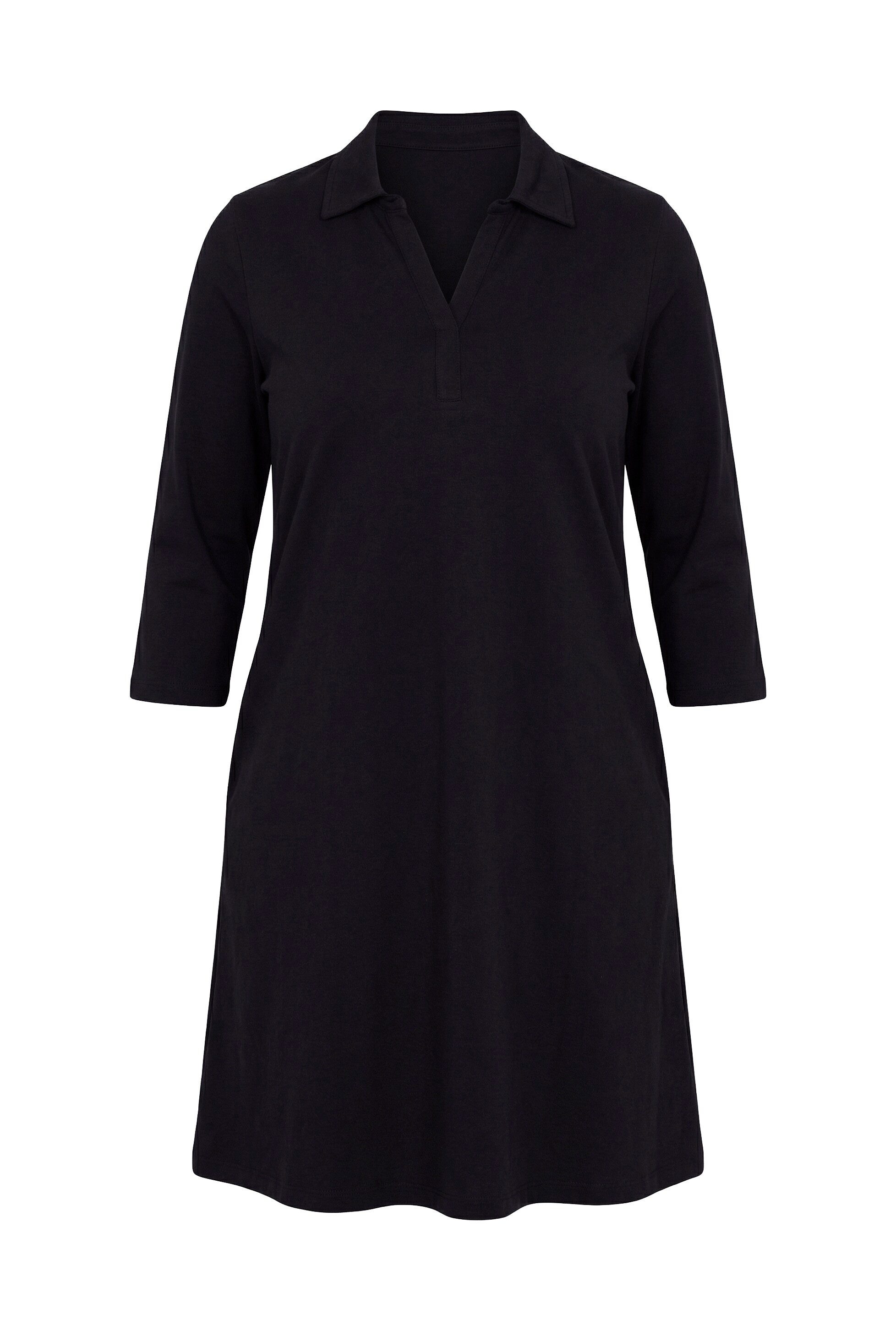 Midikleid Jerseykleid A-Linie Hemdkragen 3/4-Arm Taschen