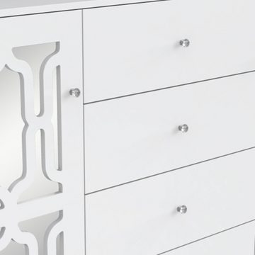 XDeer Wickelkommode Kommode Sideboard, Esszimmer,Weiß verspiegelte Anrichte mit, kühlen Kristallgriffen, Schrank für Wohn- und Esszimmer