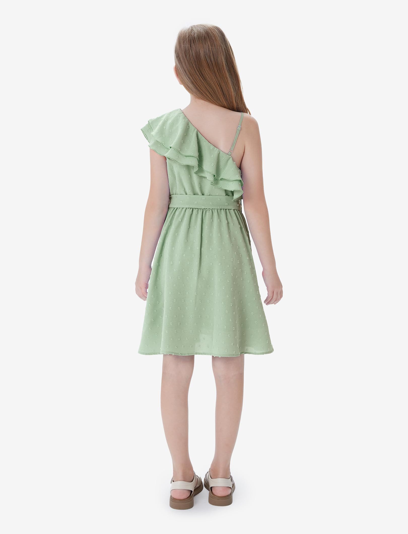 YI One-Shoulder-Kleid Mädchen Grün Eine-Schulter Kleid,A-Linien Prinzessin Sommerkleid