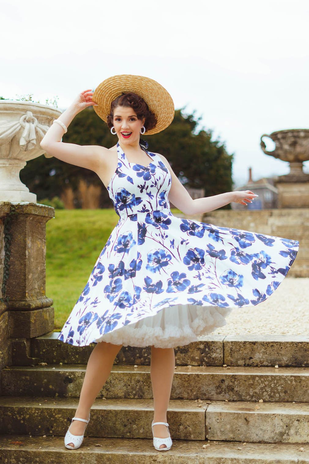 Hearts & Roses London A-Linien-Kleid Indigo Romance Swing Vintage Retro 50e günstig online kaufen