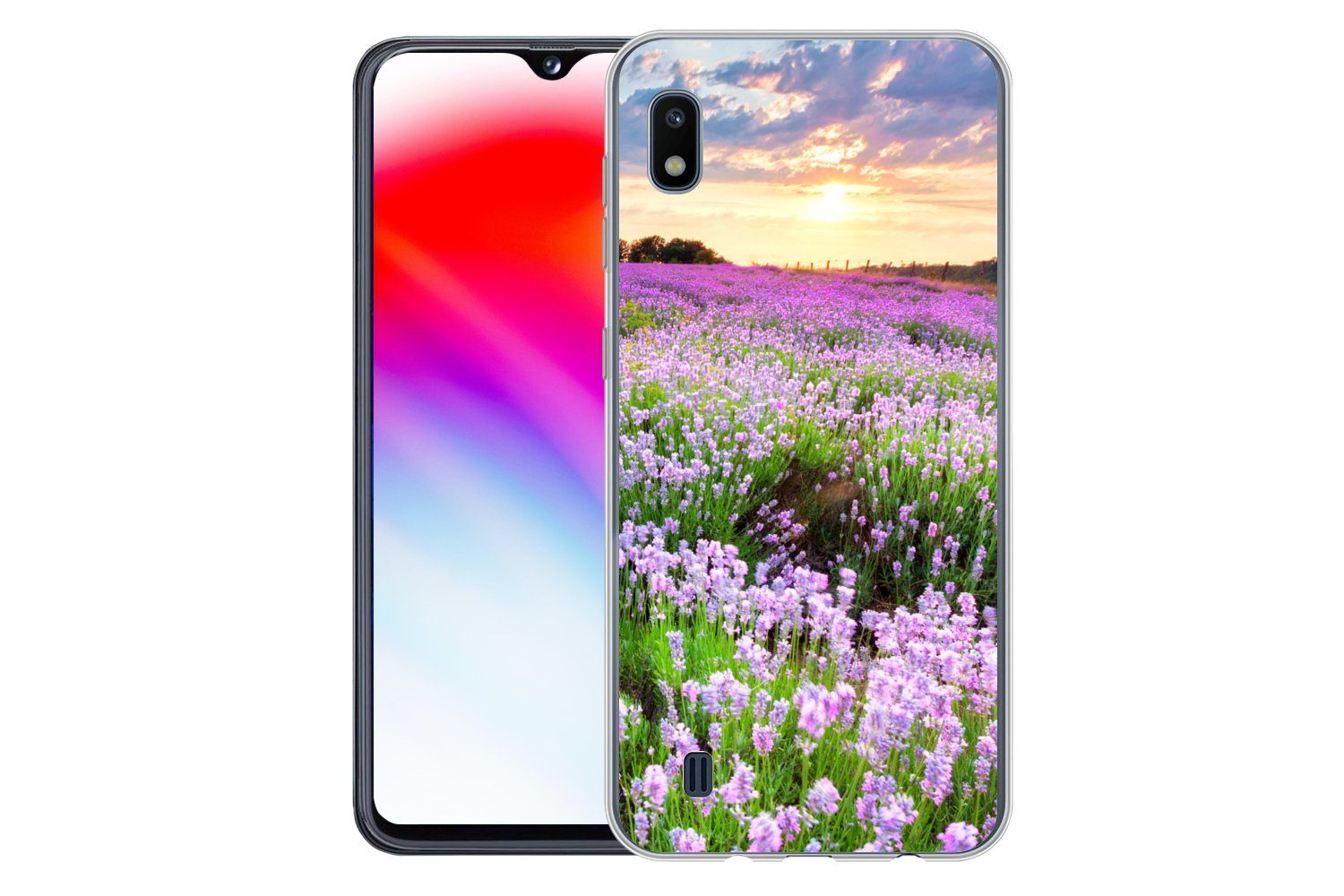 MuchoWow Handyhülle für Samsung Galaxy A10 Blumen - Lavendel - Lila - Himmel - Sonnenunter, Smartphone-Bumper, Print, Handy Schutzhülle Dünn