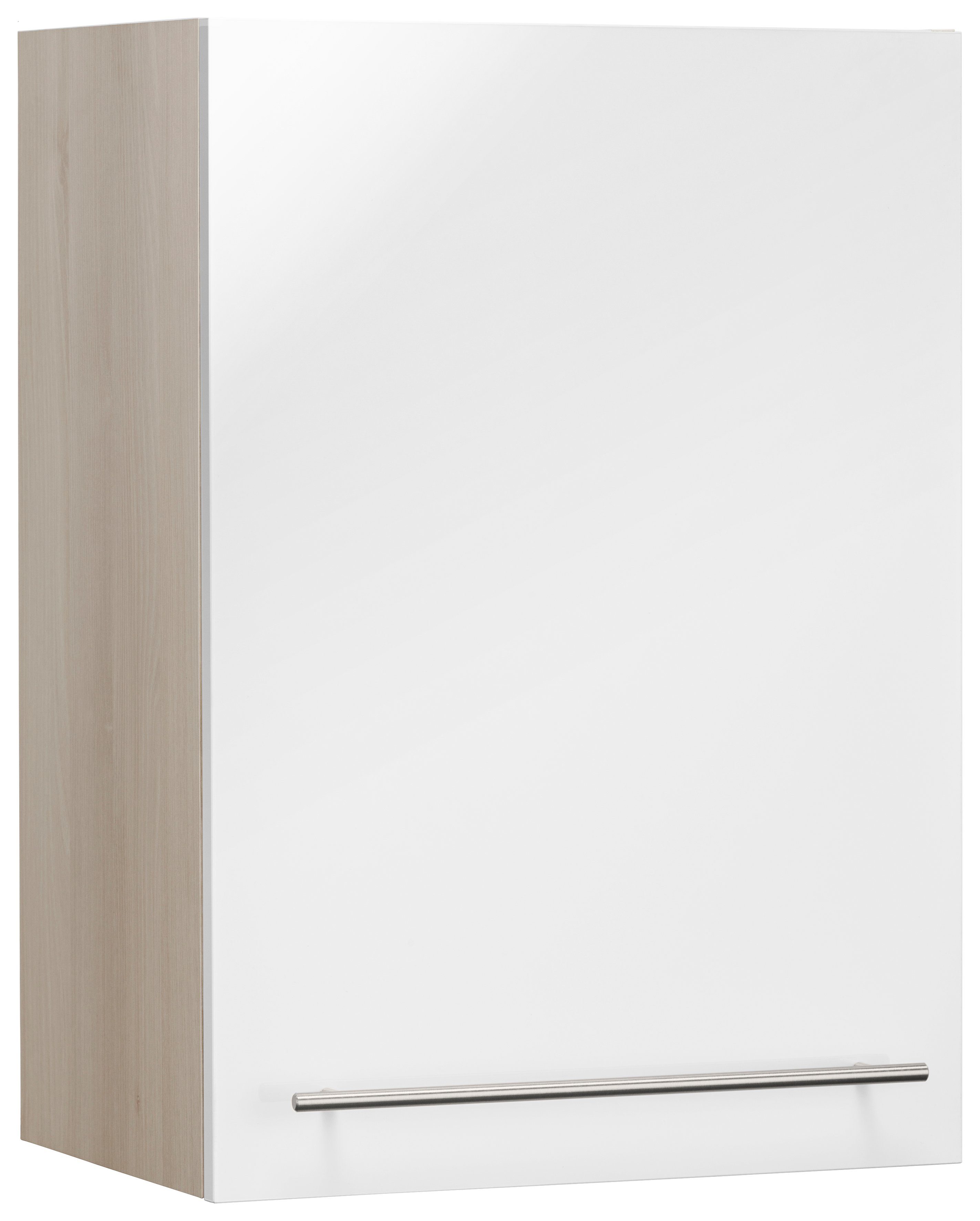 OPTIFIT Hängeschrank Bern Breite 50 cm, 70 cm hoch, mit 1 Tür, mit Metallgriff weiß Hochglanz/akaziefarben | akaziefarben