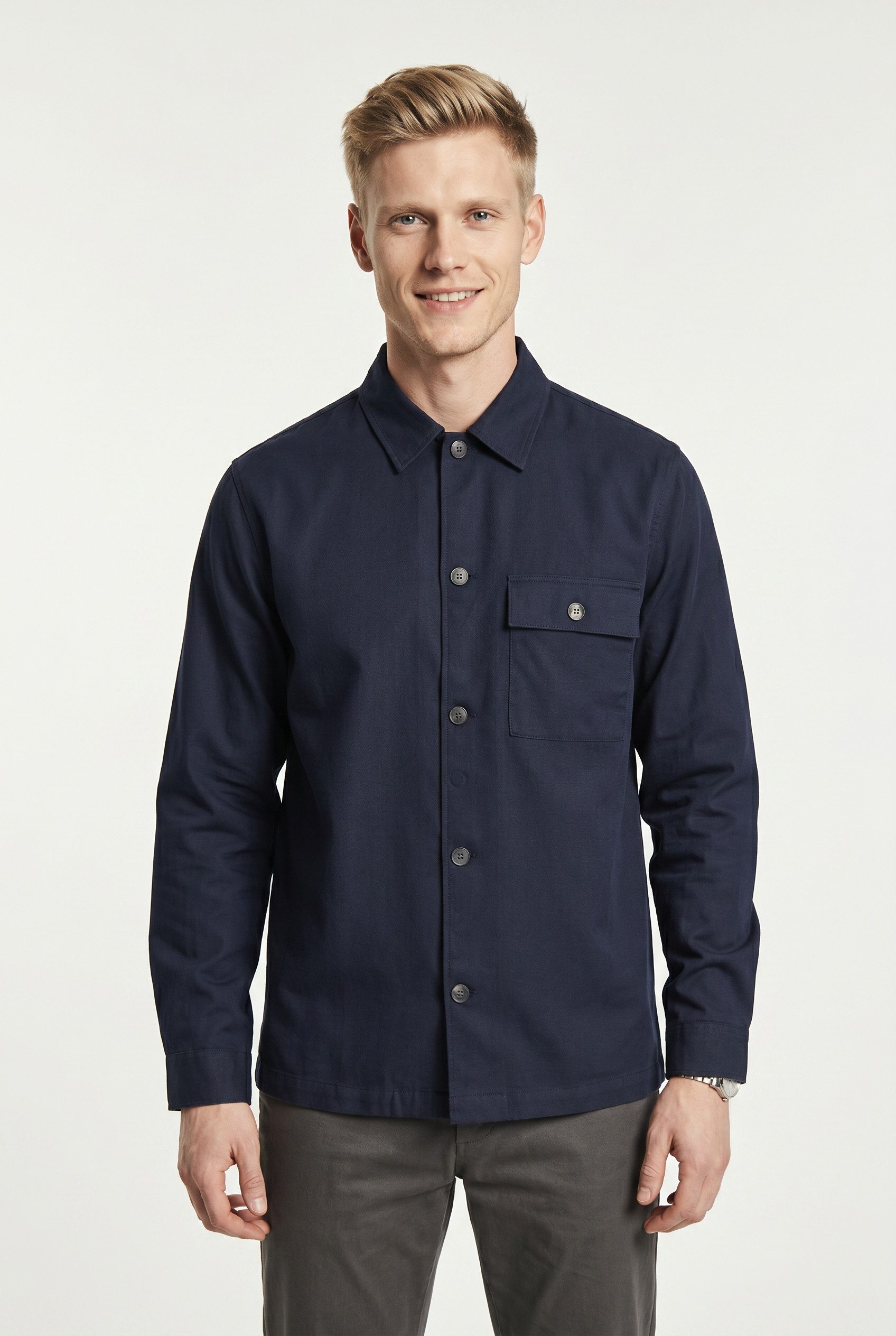Jack & Jones Langarmhemd JPRBLATYLER HERRINGBONE L/S OVERSHIRT mit Brust Tasche