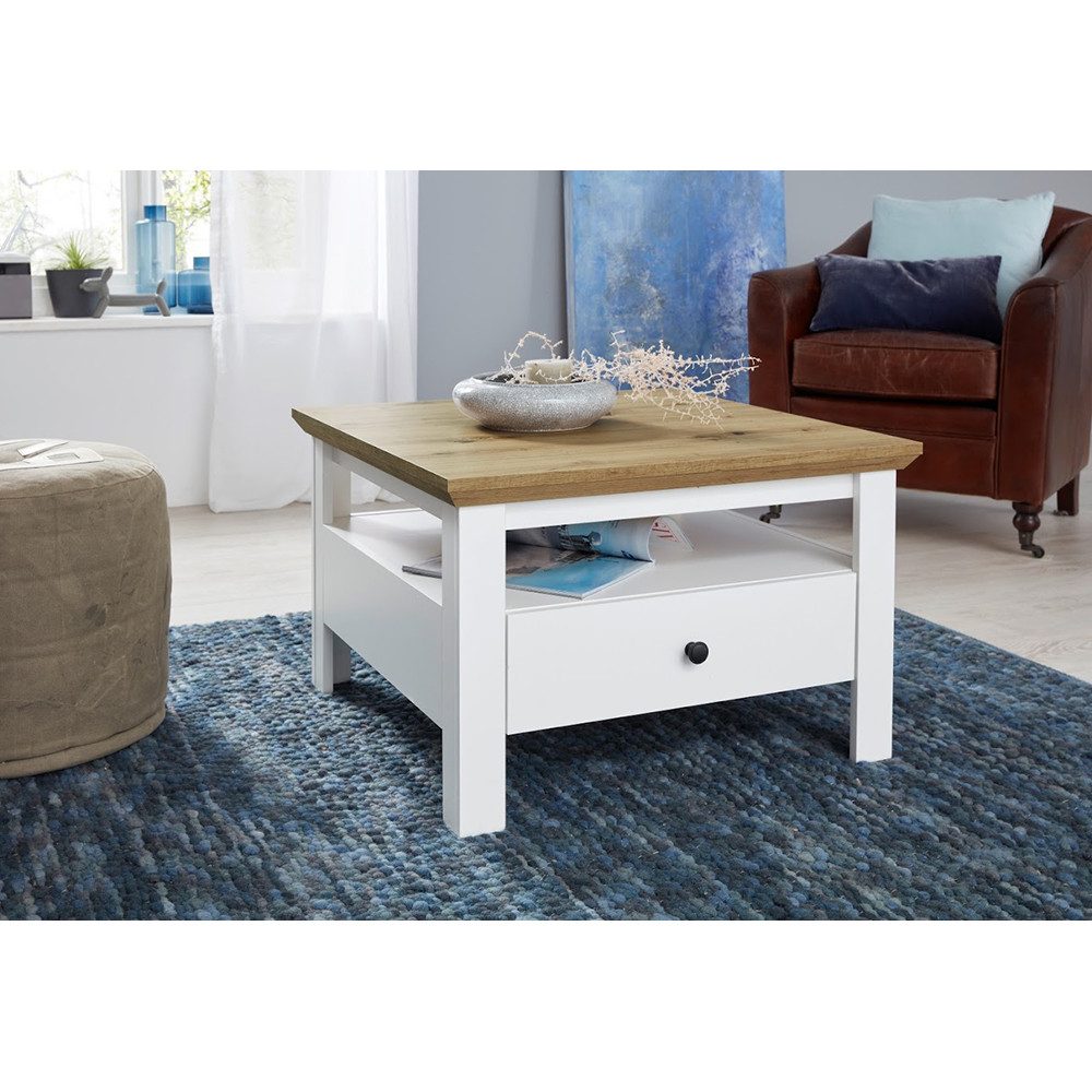 trendteam Couchtisch, Wohnzimmertisch Loungetisch Sofatisch Artisan Eiche Weiß 70x46x70cm