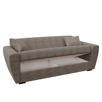 Gozos Sofa Gozos Palamos Series 3 Sitzer, Bettfunktion Couch Leinenoptikstoff, 221 x 85 x 86 cm, Sitzfläche inklusive zwei Kissen und Stauraum