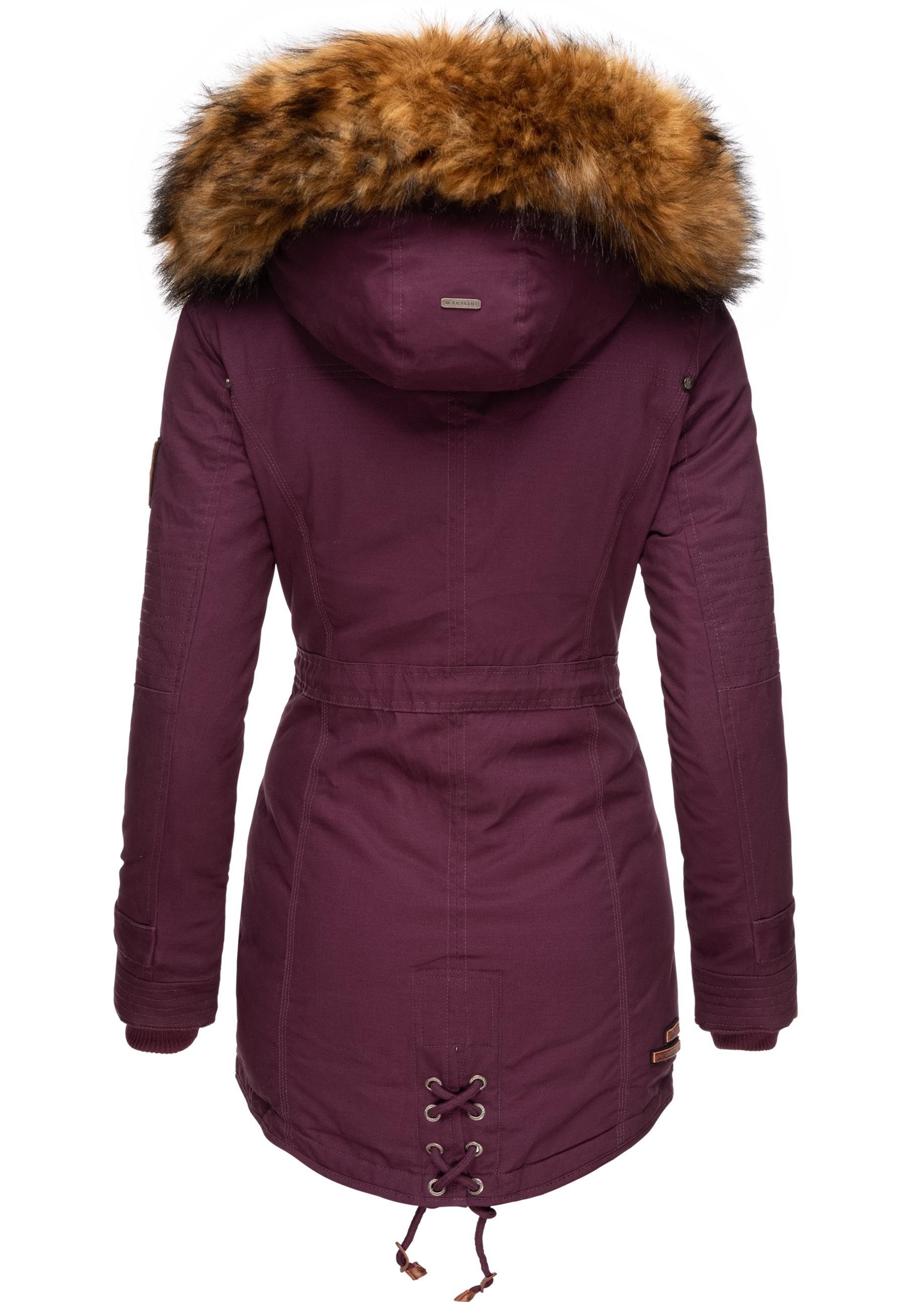 Marikoo Wintermantel Winterparka La Prc mit Kunstfell abnehmbarem stylischer Viva weinrot