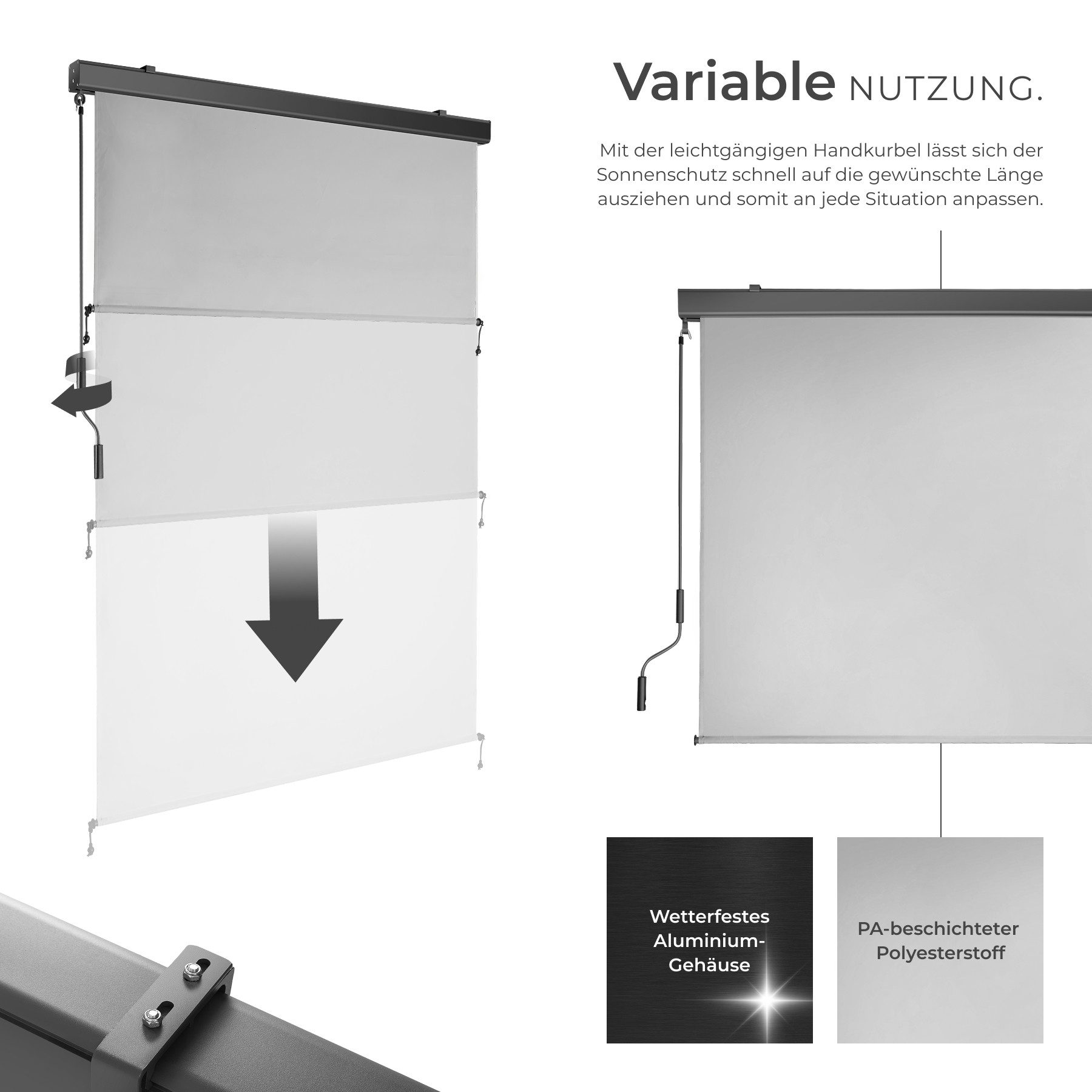 tectake Seitenarmmarkise Senkrechtmarkise Eloise mit 2 Wandhaltern, inkl. Wandhaltern UV-beständig und wasserabweisend
