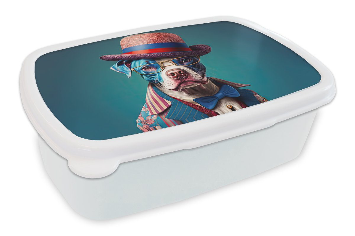 Blau, Jungs Hut - - Kunststoff, und - MuchoWow Jacke weiß Brotbox Blumen (2-tlg), Brotdose, für und - für Hund Mädchen Lunchbox Erwachsene, Kinder