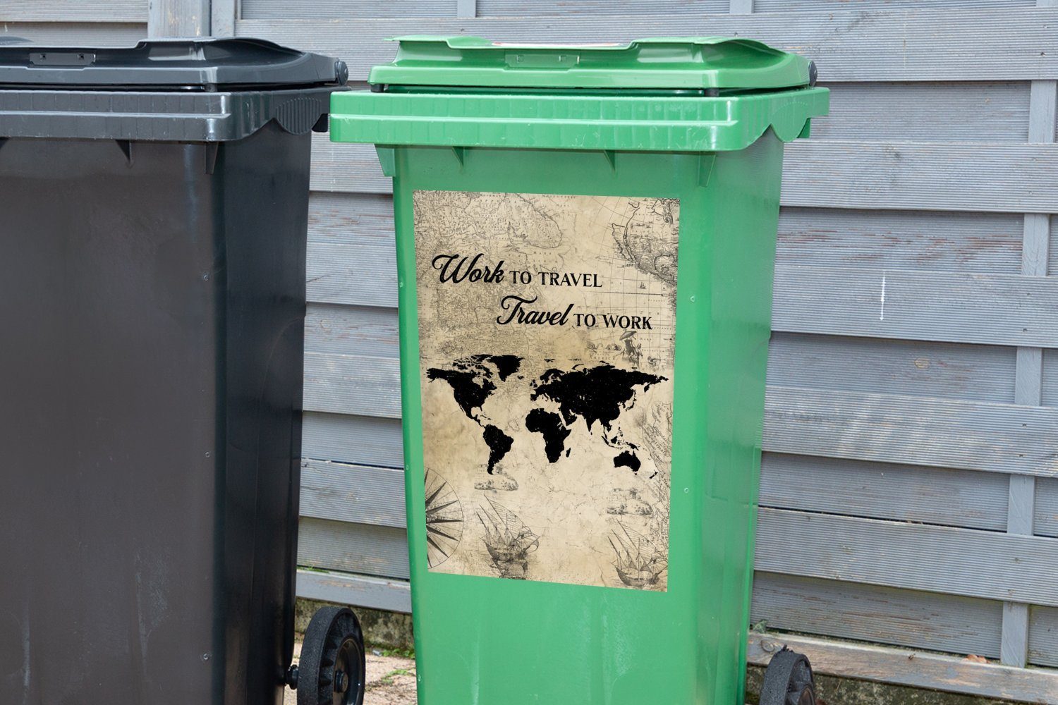 (1 Zitat Container, Mülltonne, Vintage Sticker, - - Weltkarte Wandsticker St), Mülleimer-aufkleber, Abfalbehälter MuchoWow