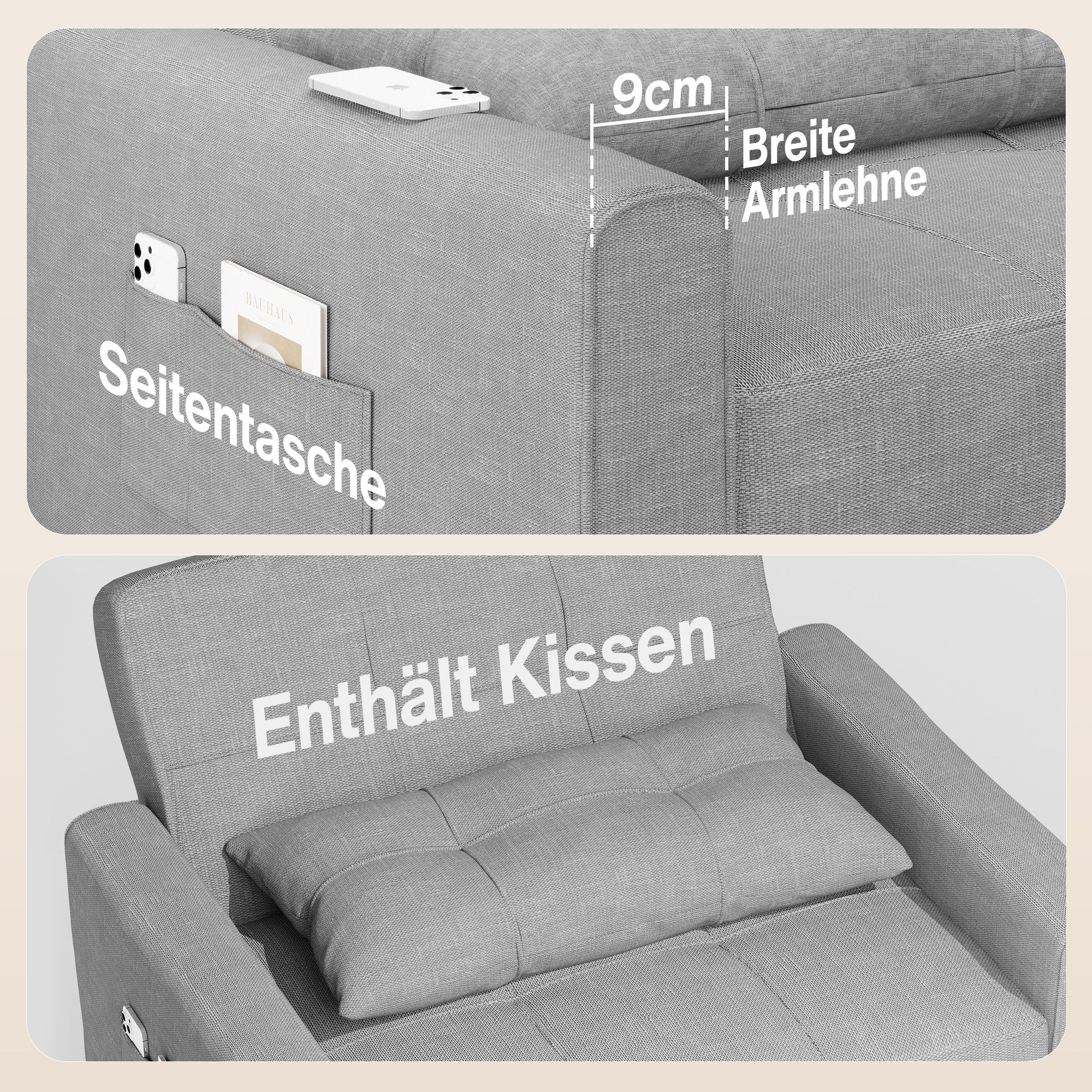 Bealife Sessel Einzelsessel, Aufgerüsteter Schlafsessel, Ausziehbarer, 191 cm