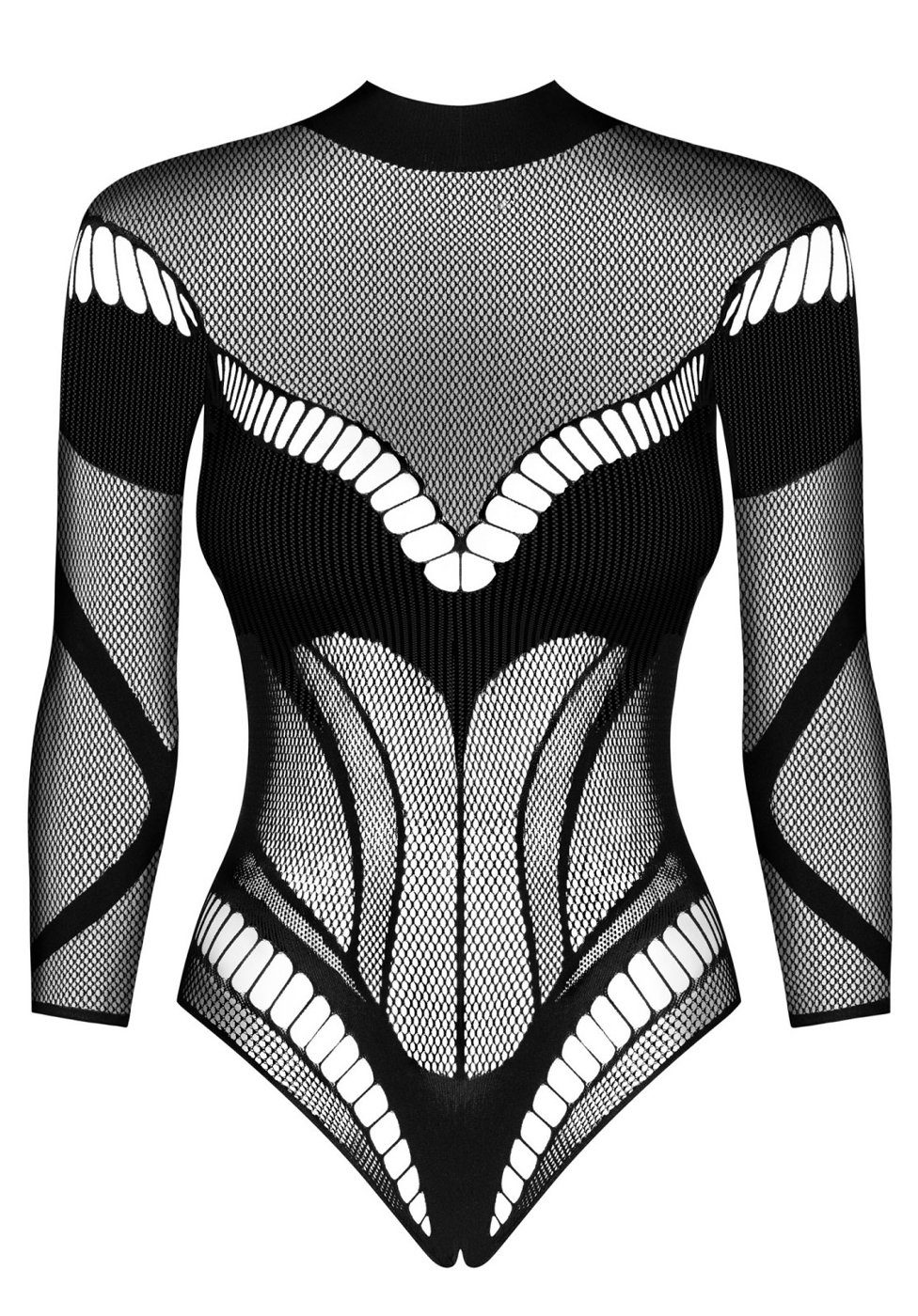 Obsessive Stringbody Netz-Body mit langen Ärmeln - schwarz (1-tlg) aus elastischem Netz-Stoff