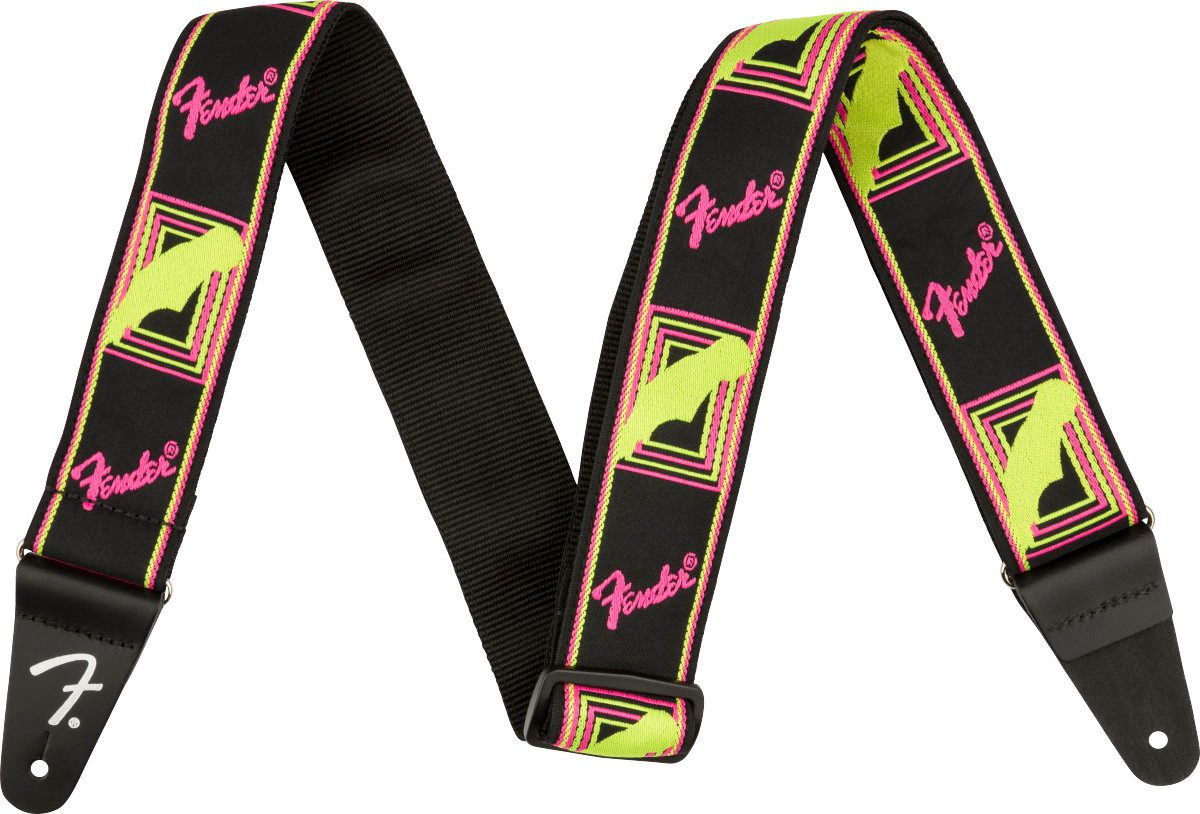 Fender Gitarrengurt Neon Monogrammed Strap Pink/Yellow 5 cm Gitarrengurt, Längenverstellbar von 86 bis 150 cm, ungepolstert