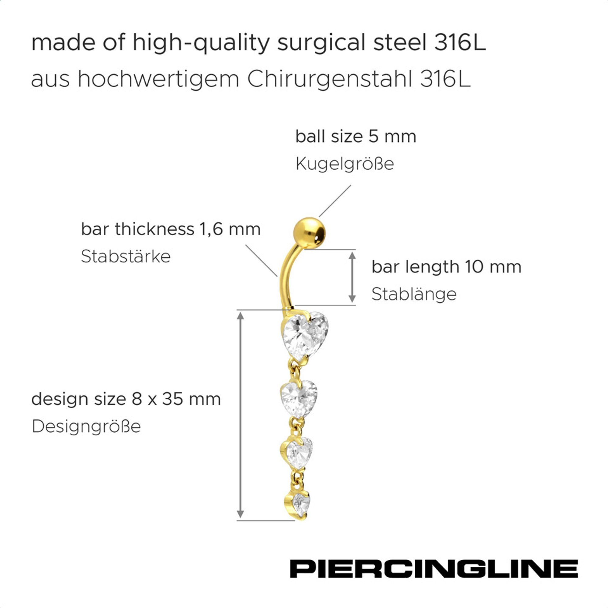 PIERCINGLINE Bauchnabelpiercing Chirurgenstahl Bananabell 4 KRISTALLHERZEN (Bananabells, 1-tlg)