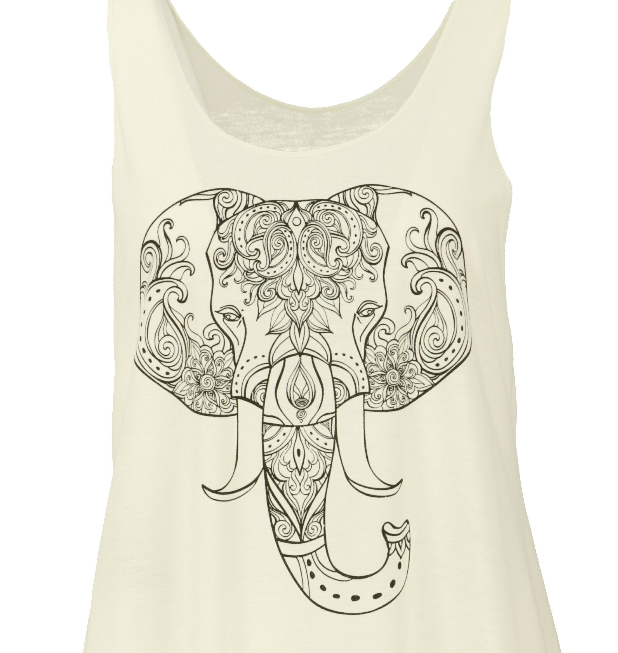 Guru-Shop Midikleid Minikleid mit Ethnodruck - creme Elefant alternative Bekleidung