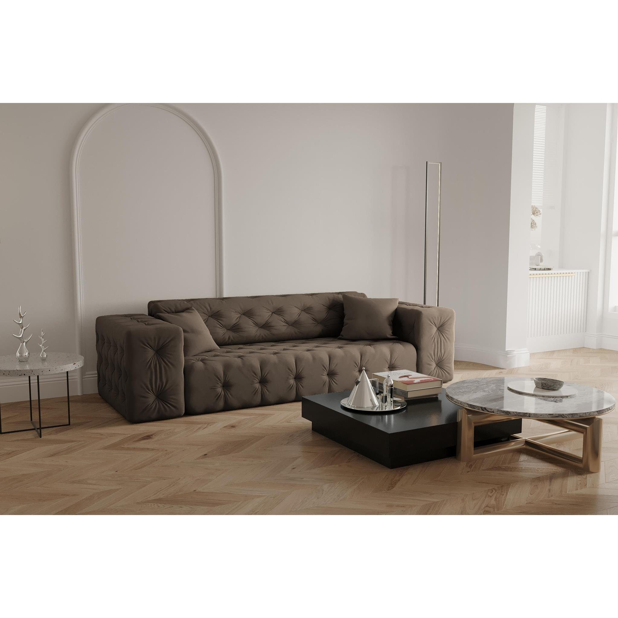 Beautysofa 3-Sitzer Moreno, 3-Sitzer Sofa aus Velvetstoff, im Chesterfield-Design, hochwertiger Knopfheftung Opera ebony