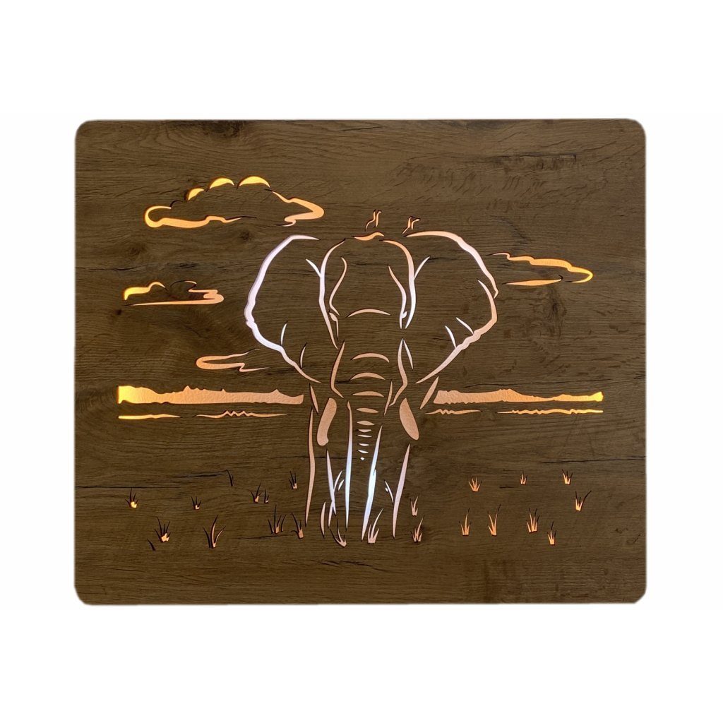 WohndesignPlus LED-Bild LED-Wandbild "Elefant" 65cm x 55cm mit 230V, Tiere, DIMMBAR! Viele Größen und verschiedene Dekore sind möglich.