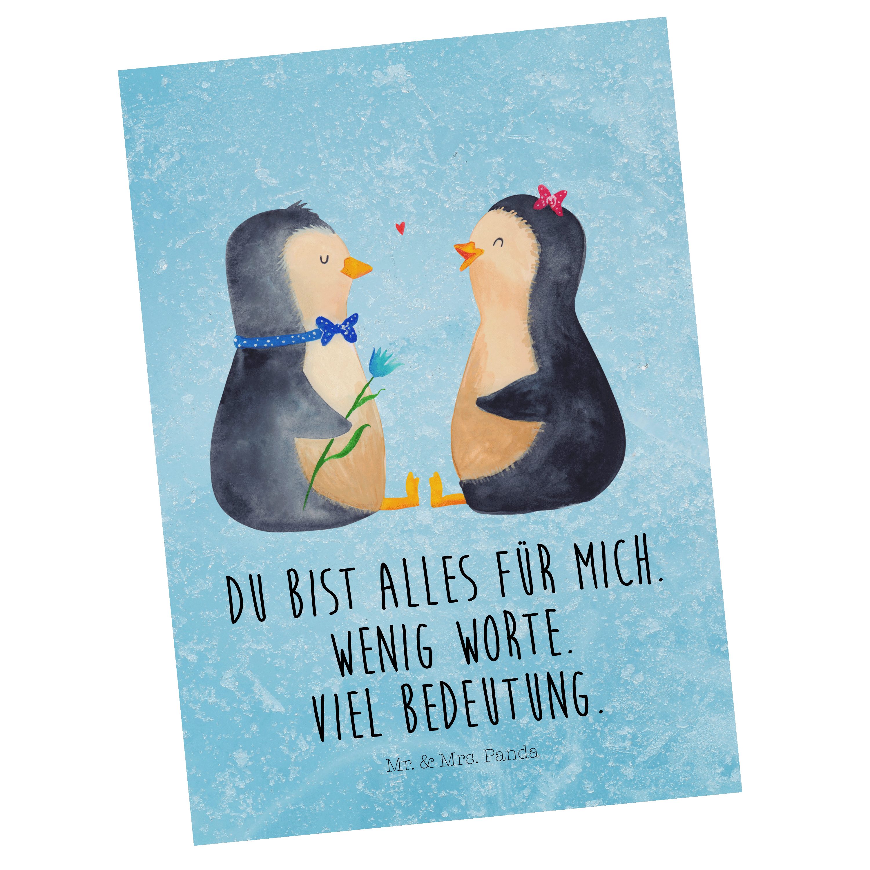 Mr. & Mrs. Panda Postkarte Pinguin Pärchen - Eisblau - Geschenk, große Liebe, Jahrestag, Geburts | Grußkarten