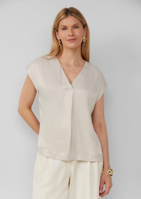 s.Oliver BLACK LABEL Kurzarmshirt Blusenshirt im Fabricmix mit V-Ausschnitt günstig online kaufen
