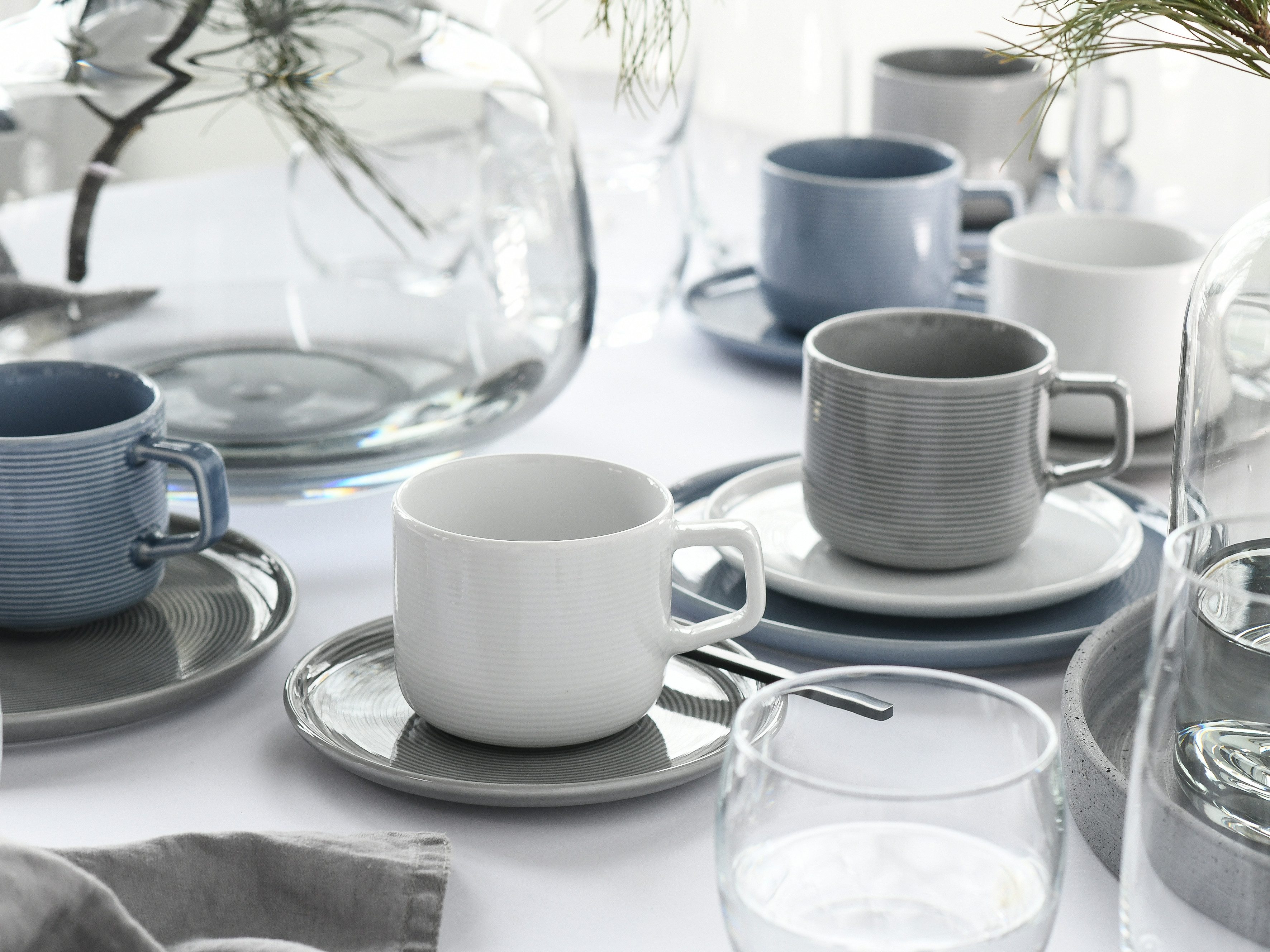 CreaTable Kaffeeservice Session, Service, 18-tlg. (18-tlg), 6 Personen, Porzellan, Teller ohne Fahne mit großem Spiegel, Elegantes Rillenrelief