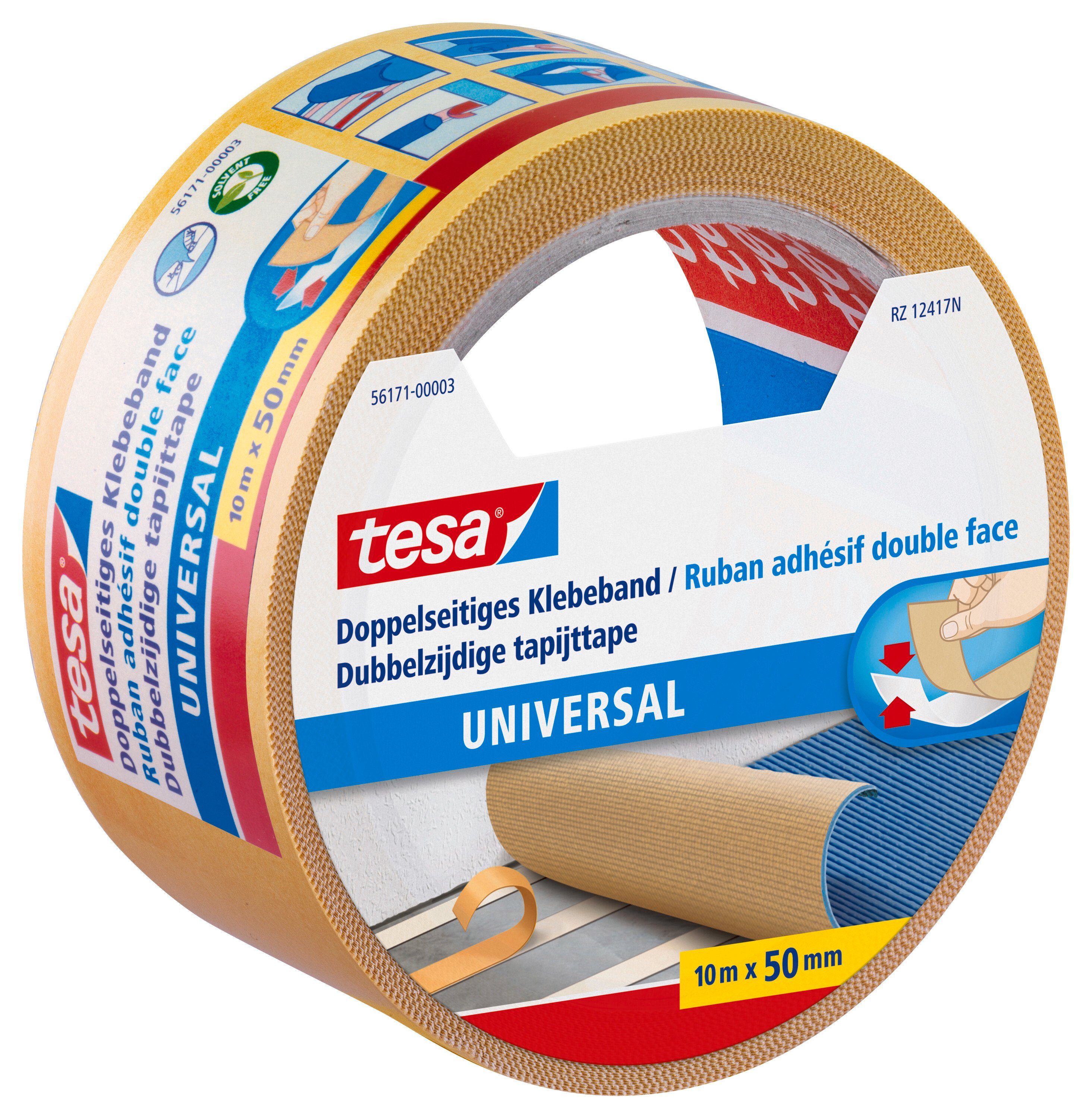 & (Packung, für - Verlegeband 1-St) Doppelklebeband Basteln m Klebeband Teppiche mm 10 Doppelseitiges 50 UNIVERSAL / : tesa Gewebeklebeband