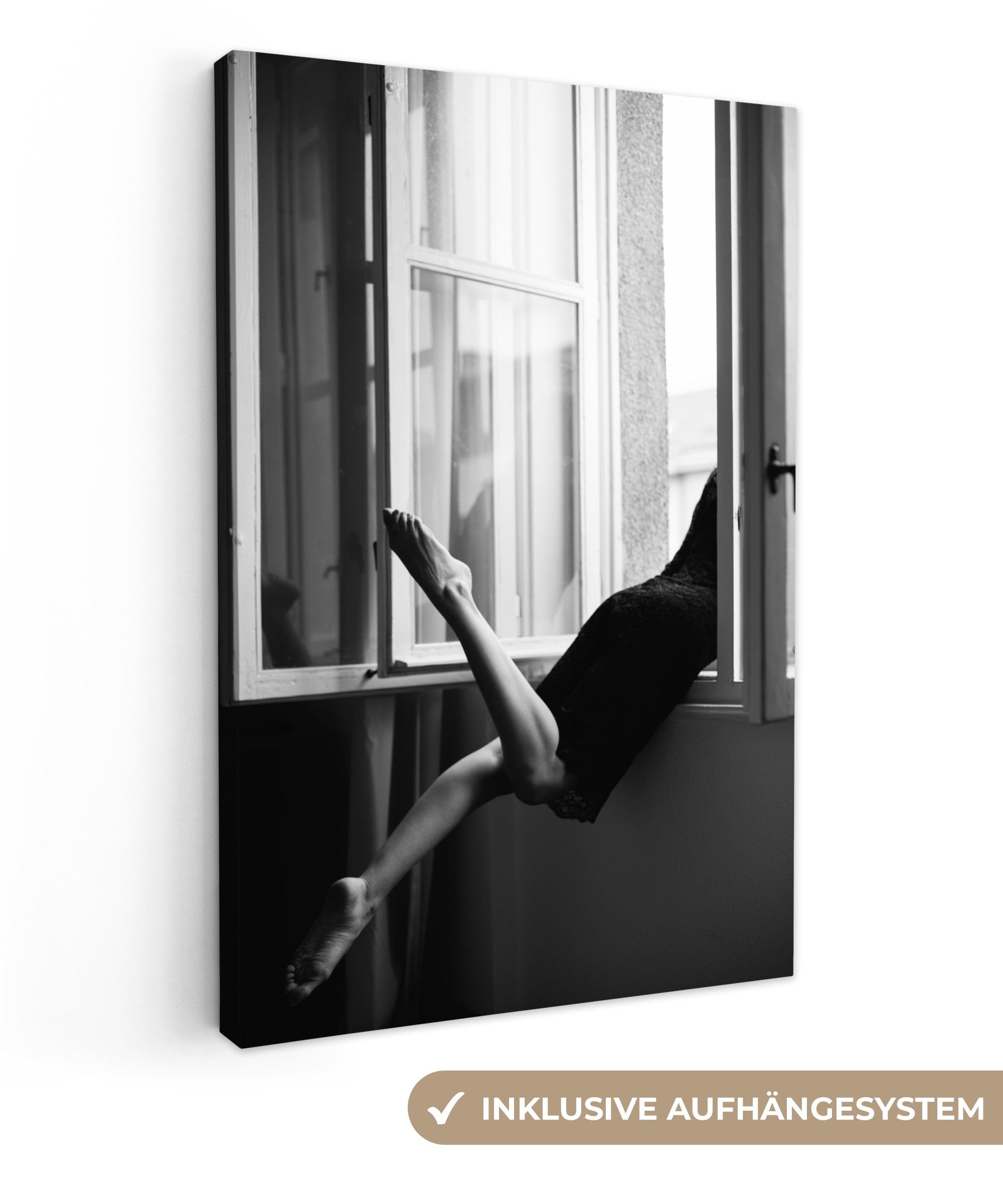 OneMillionCanvasses® Leinwandbild Fenster - Frau - günstig online kaufen