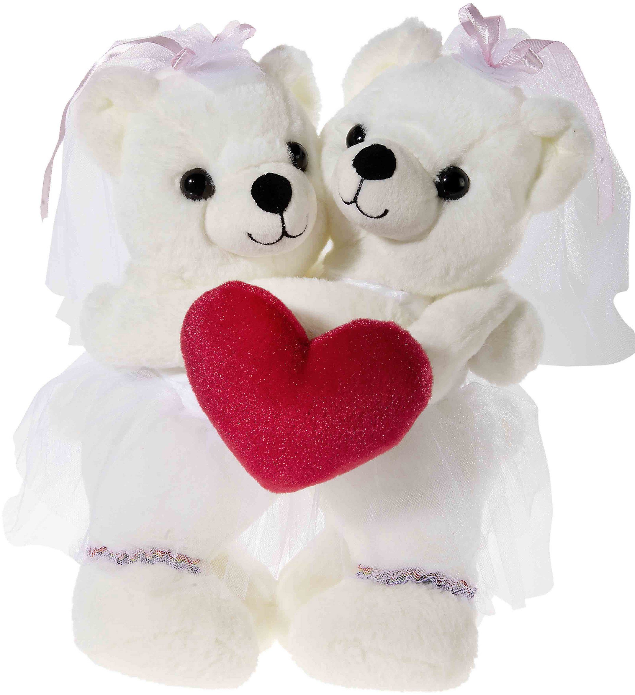 Heunec® Kuscheltier Hochzeitsbärenpaar Bärin & Bärin, weiß, mit Regenbogen-Strumpfbändern