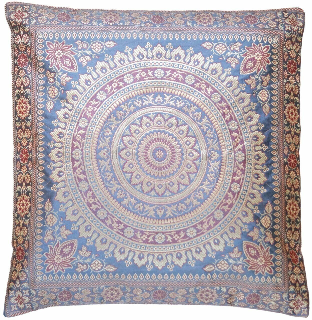 Ruwado Dekokissen - Handgefertigt Kissenbezug aus Indische Banarasi Seide - 40cmx40cm, Handgewebt und Handgenäht aus Indien