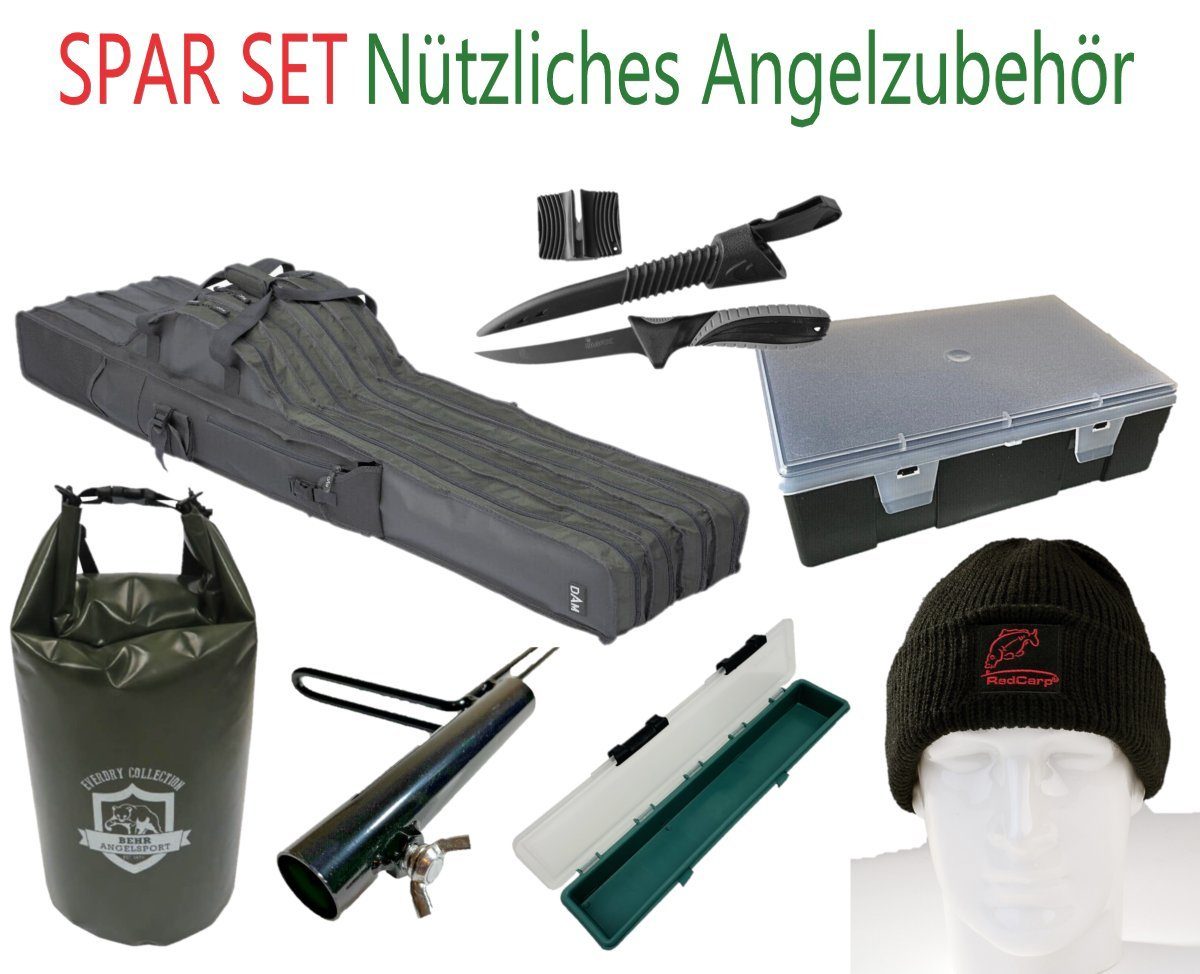 DAM Fishing Angelrutentasche Spar-Set 9-teilig Rutentasche, Tragesack, Schirmhalterung, Posenbox .. (Spar-Set, 9-tlg), Viele nützliche Angelzubehör Sachen