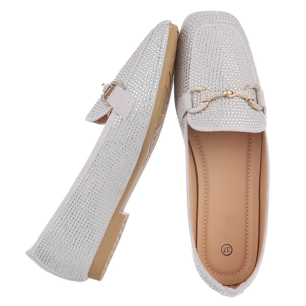 Ital-Design Loafers mit Glitzerdetails für Damen – Eleganter Komfort Slipper (91261574) Blockabsatz Mokassins in Grau
