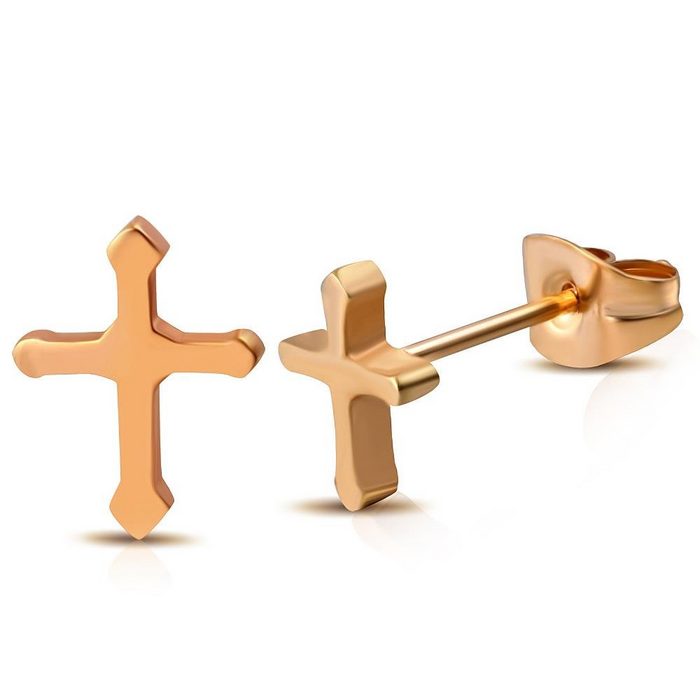 BUNGSA Ohrring-Set Ohrstecker Kreuz Rosegold aus Edelstahl Unisex (1 Paar (2 Stück) 2-tlg) Ohrschmuck Ohrringe