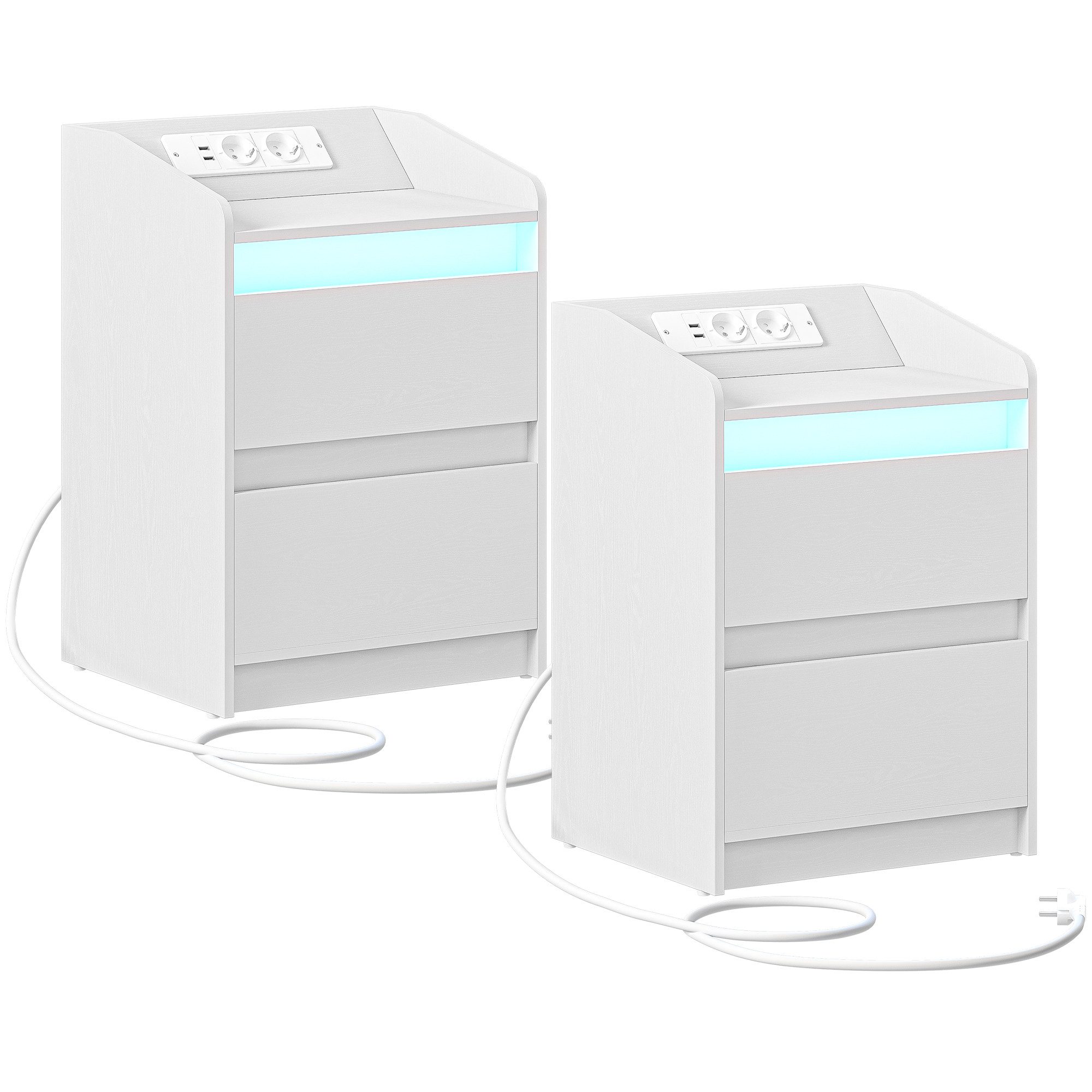 HZUANERI Nachttisch 2er Set, mit LED-Licht - Beistelltisch und Ladestation günstig online kaufen