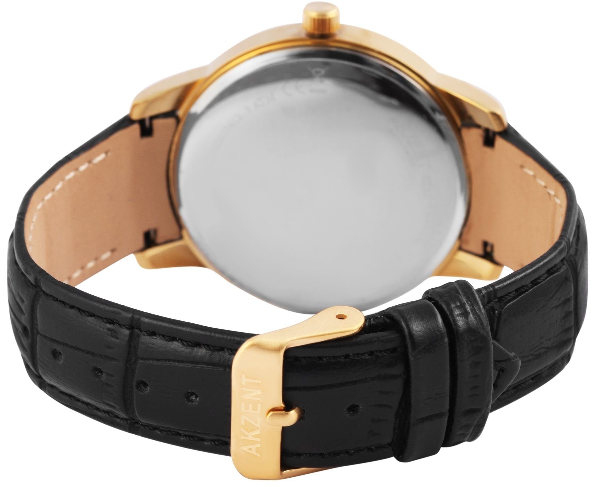 goldfarbig Armbanduhr Lederimitationsband AKZENT mit Samara und Quarzuhr Simili Damen
