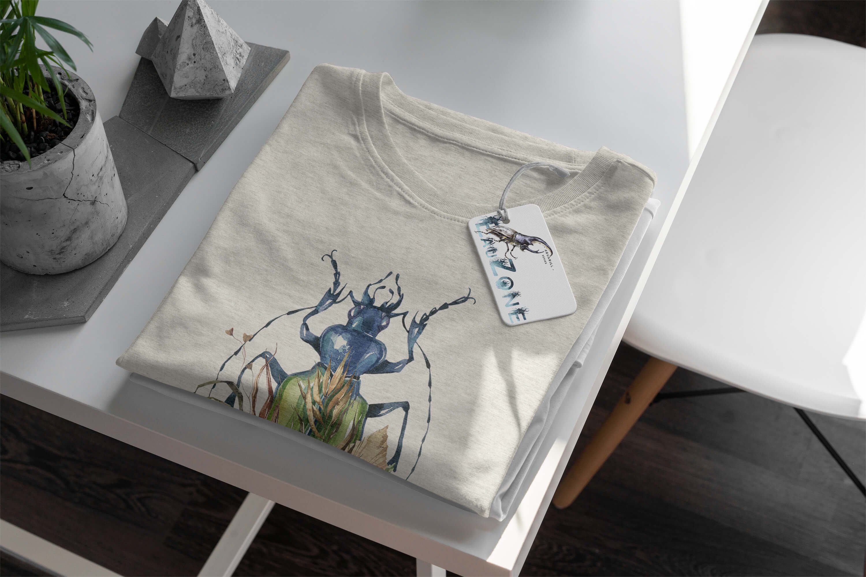 Organic 100% Farbe Herren T-Shirt Ökomode T-Shirt Aquarell Käfer Motiv (1-tlg) Shirt Bio-Baumwolle Art Nachhaltig Sinus
