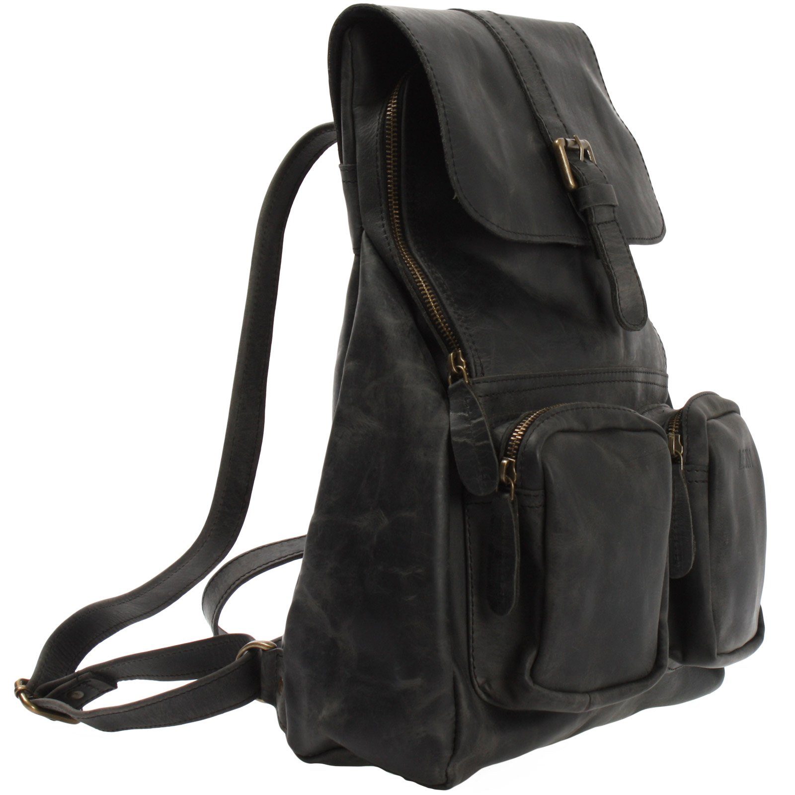 LECONI Freizeitrucksack Rucksack vintage Lederrucksack Damen Herren Leder LE1008, Vintage-Leder - 2 Fronttaschen mit Zipper - 31×40×11 cm