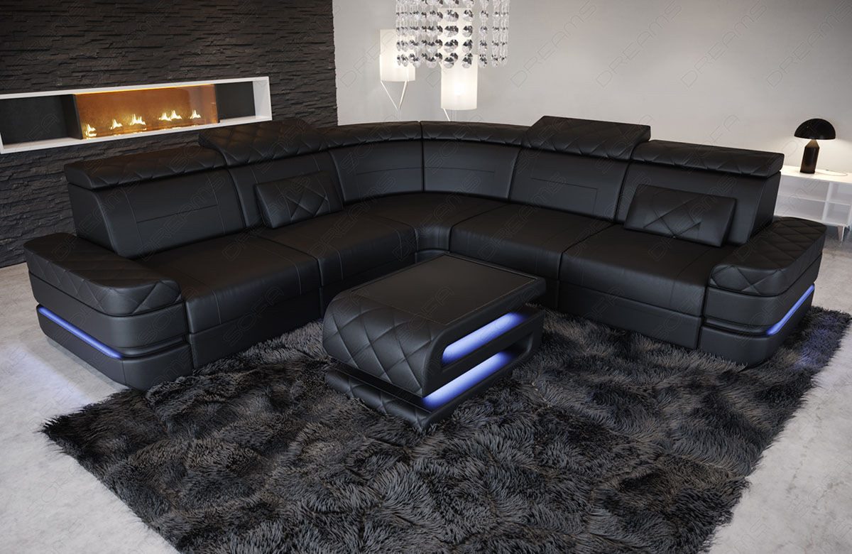 Sofa Dreams Ecksofa Ledersofa Positano L Form Mini, Designersofa, Sofa mit Beleuchtung