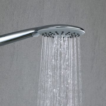 HOMELODY Duschsystem Chrom Duscharmatur mit 3-Strahlen Handbrause Regendusche Duschset, 3 Strahlart(en), inkl. Regenbrause Haken Duschstange 900-1300mm groß
