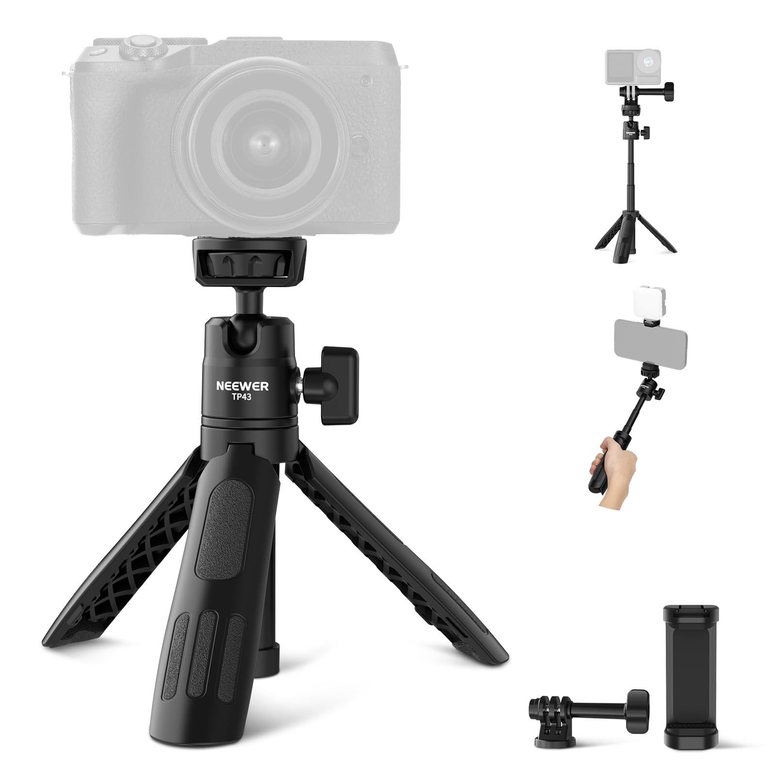 Neewer TP43 Mini Tischstativ mit Kugelkopf für iPhone, GoPro & Kamera Ministativ (höhenverstellbar von 17.8 bis 30 cm)
